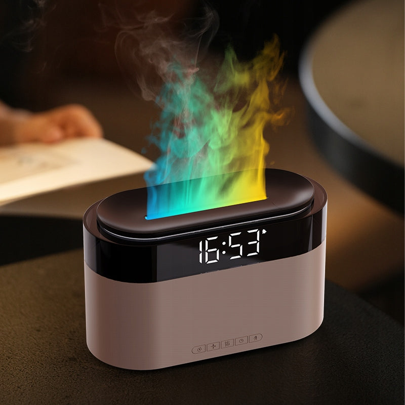 OIL AROMA DIFFUSER FLAME EFFECT LED ALARM CLOCK REMOTE CONTROL HUMIDIFIER Packaging status original