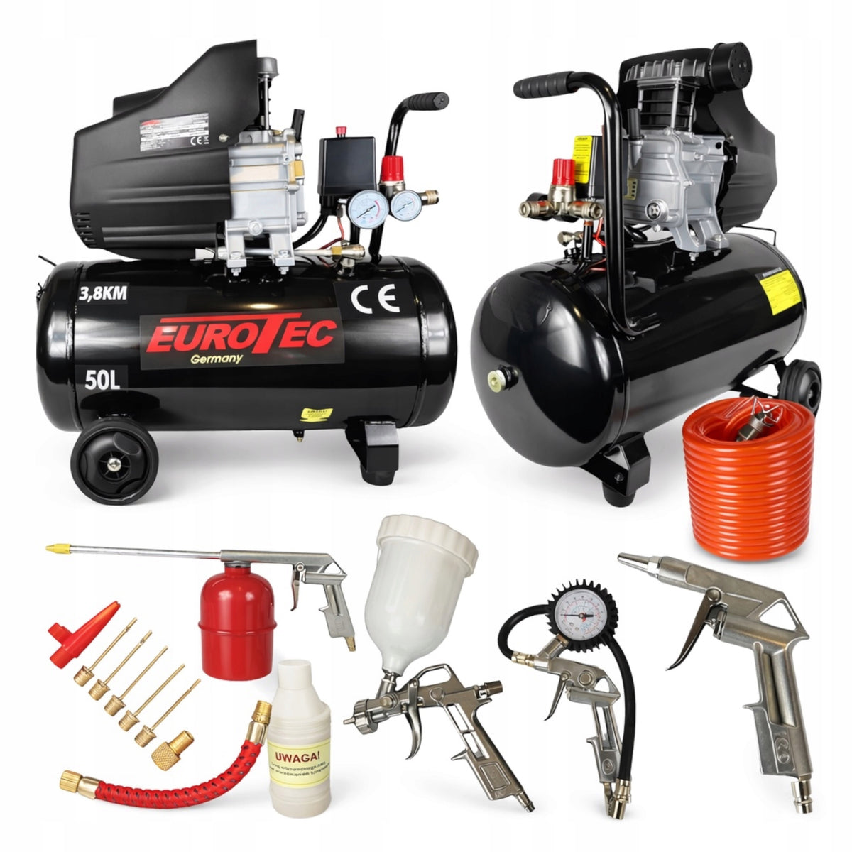 OIL COMPRESSOR 50L AIR COMPRESSOR + PAINTING SET 8 BAR