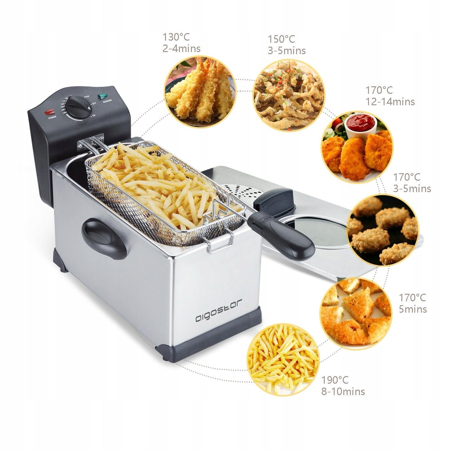 OIL FRYER Traditional Oil 2200W Window 3L Fryer Thermostat Brand Aigostar