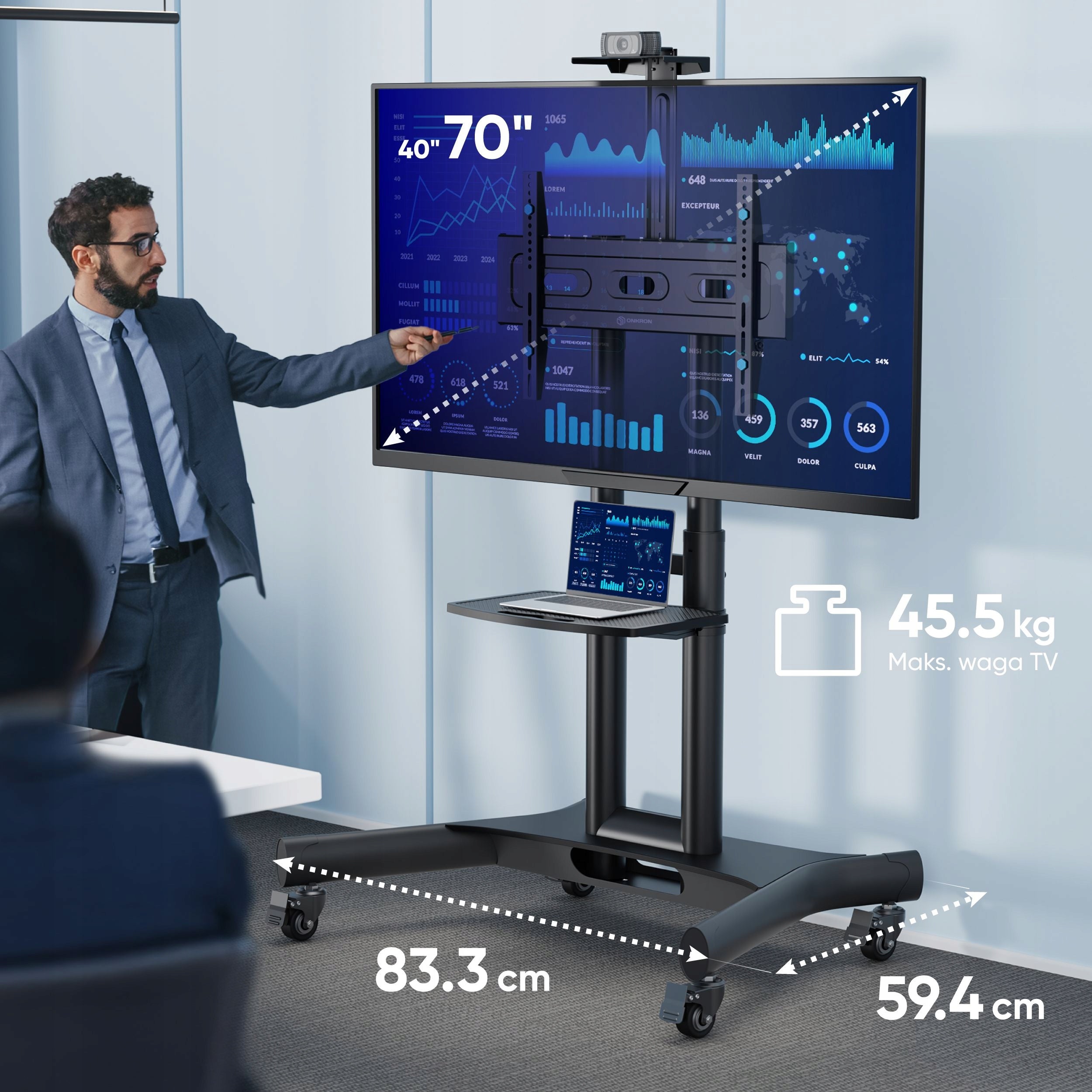 ONKRON TV stand on wheels with shelf 40-70 inches, black, TS1551-B Manufacturer code TS1551