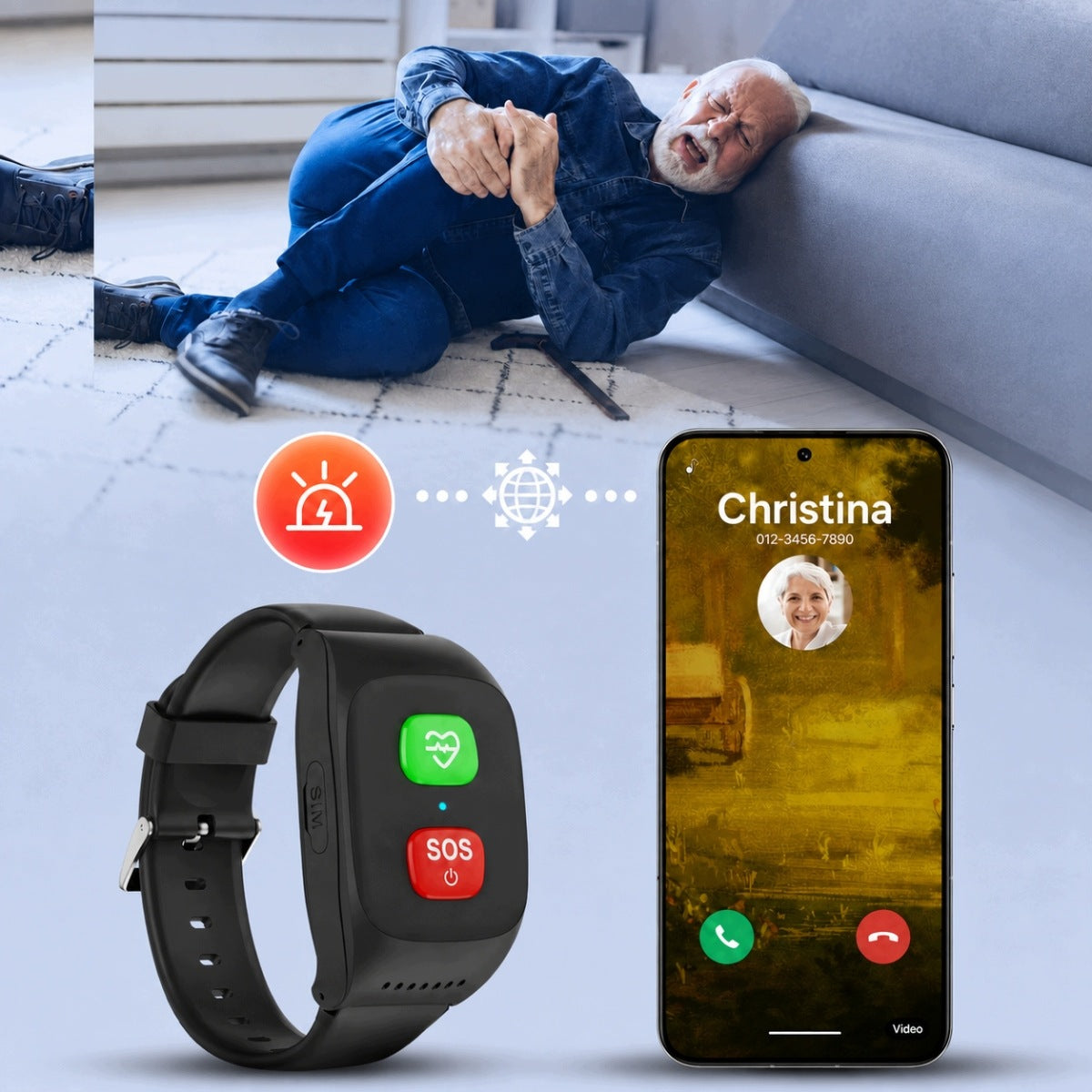 OPASKA DLA SENIORA LOKALIZATOR GPS CZUJNIK UPADKU TĘTNO PRZYCISK SOS Brand no brand