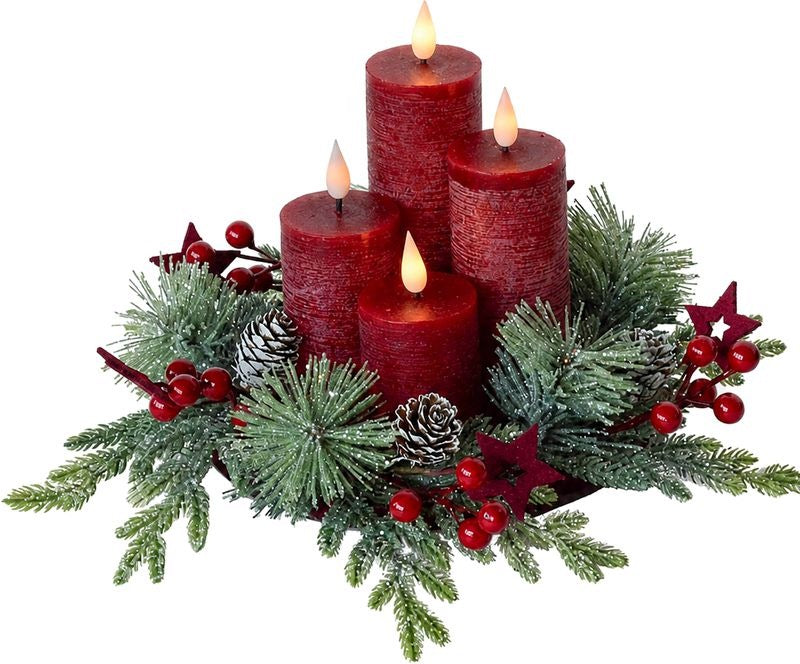 ORNAMENT CHRISTMAS WREATH ADVENT WITH LED CANDLES RED 20 CM