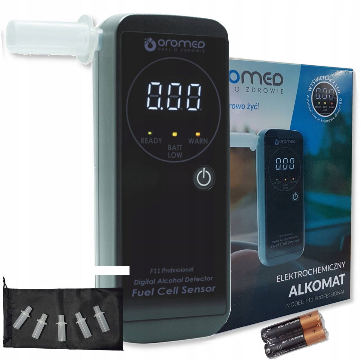 OROMED F11 Precision Electrochemical Breathalyzer + Mouthpieces + Calibration 12m