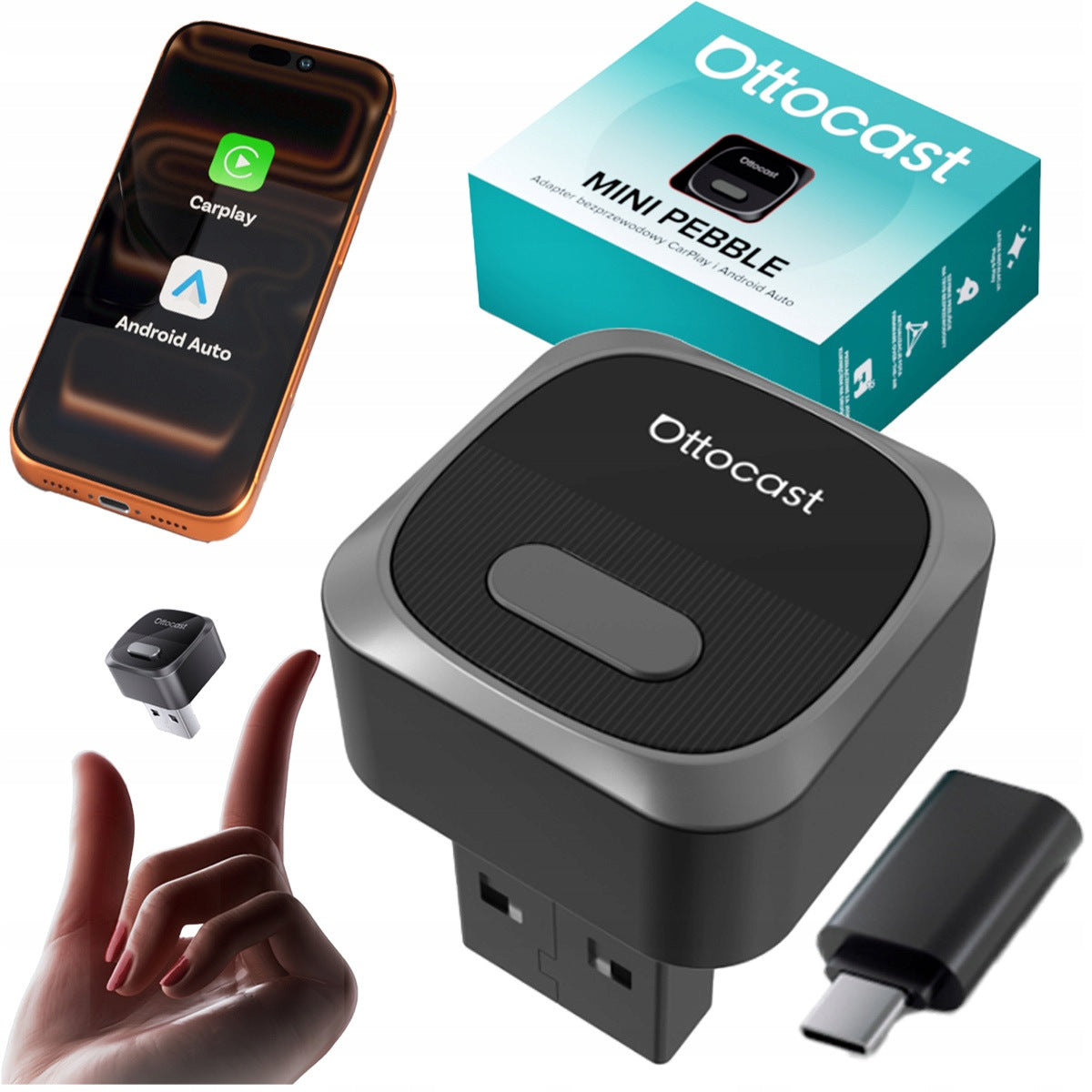 OTTOCAST Mini Pebble Wireless Android Auto CarPLAY Adapter CA525-T4A0
