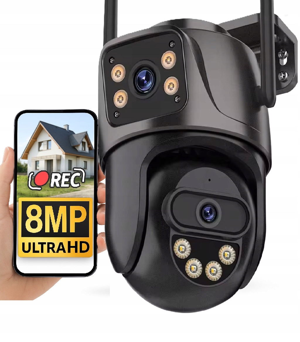 OUTDOOR 4K CAMERA TWO LENSES WIFI 8MP APP ICSee DUO TWO CAMERAS