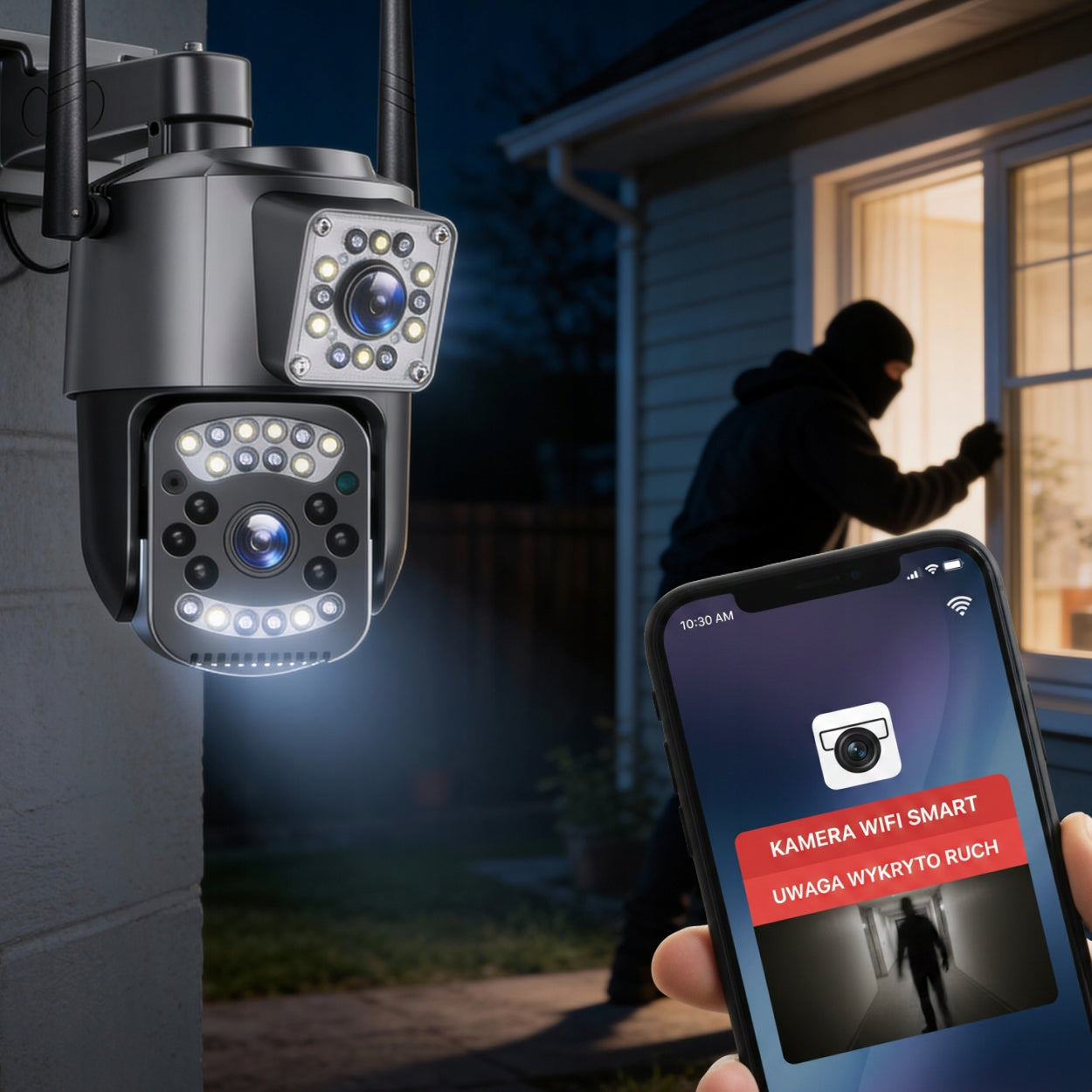 OUTDOOR CAMERA DUAL WIFI SMART IP ROTATING MOTION DETECTION APP EAN (GTIN) 5906186338270