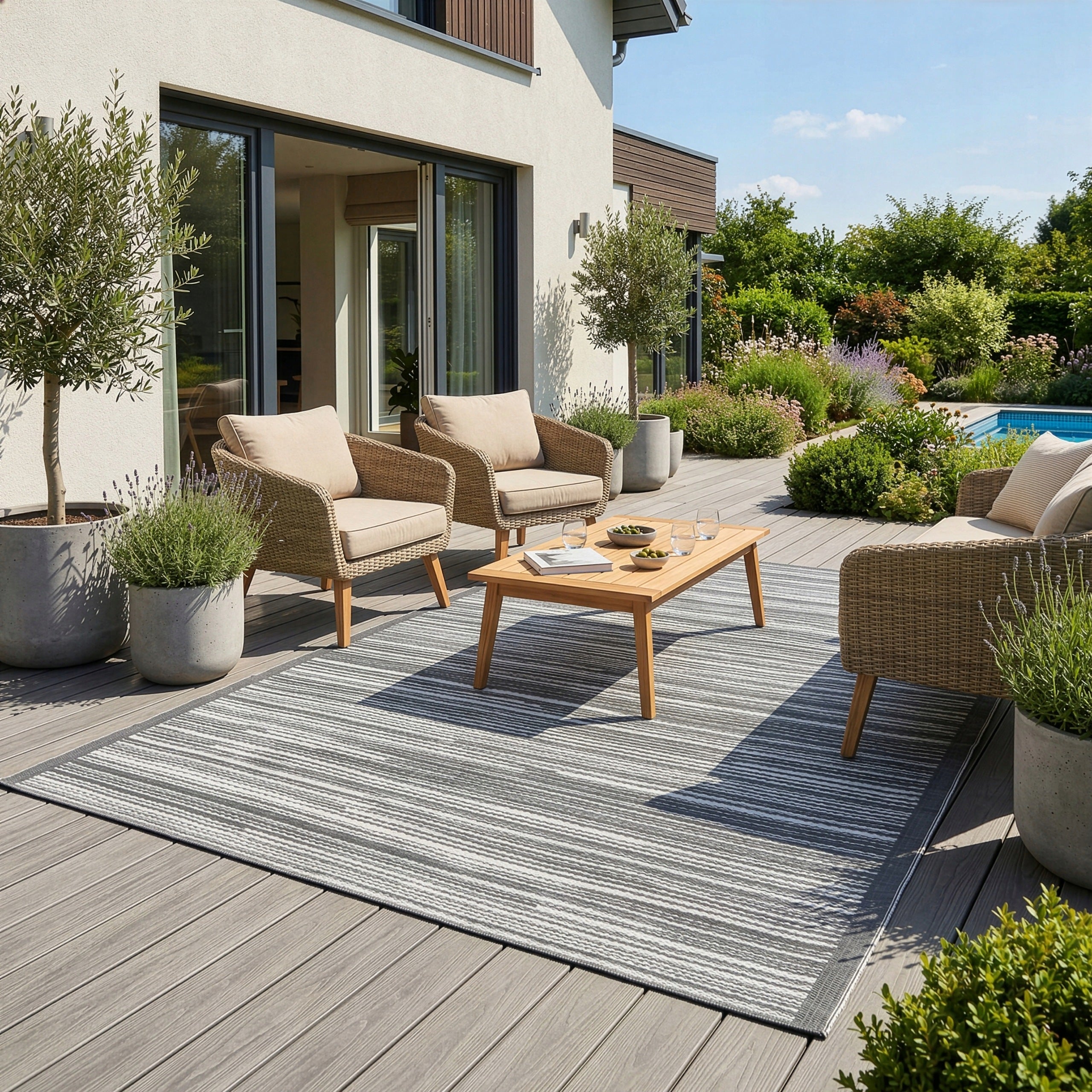 OUTDOOR CARPET 160x230 cm WATERPROOF TERRACE MAT FOR TERRACE BALCONY GARDEN Manufacturer code Dywan zewnętrzny 160x230 FRESCA GRAY