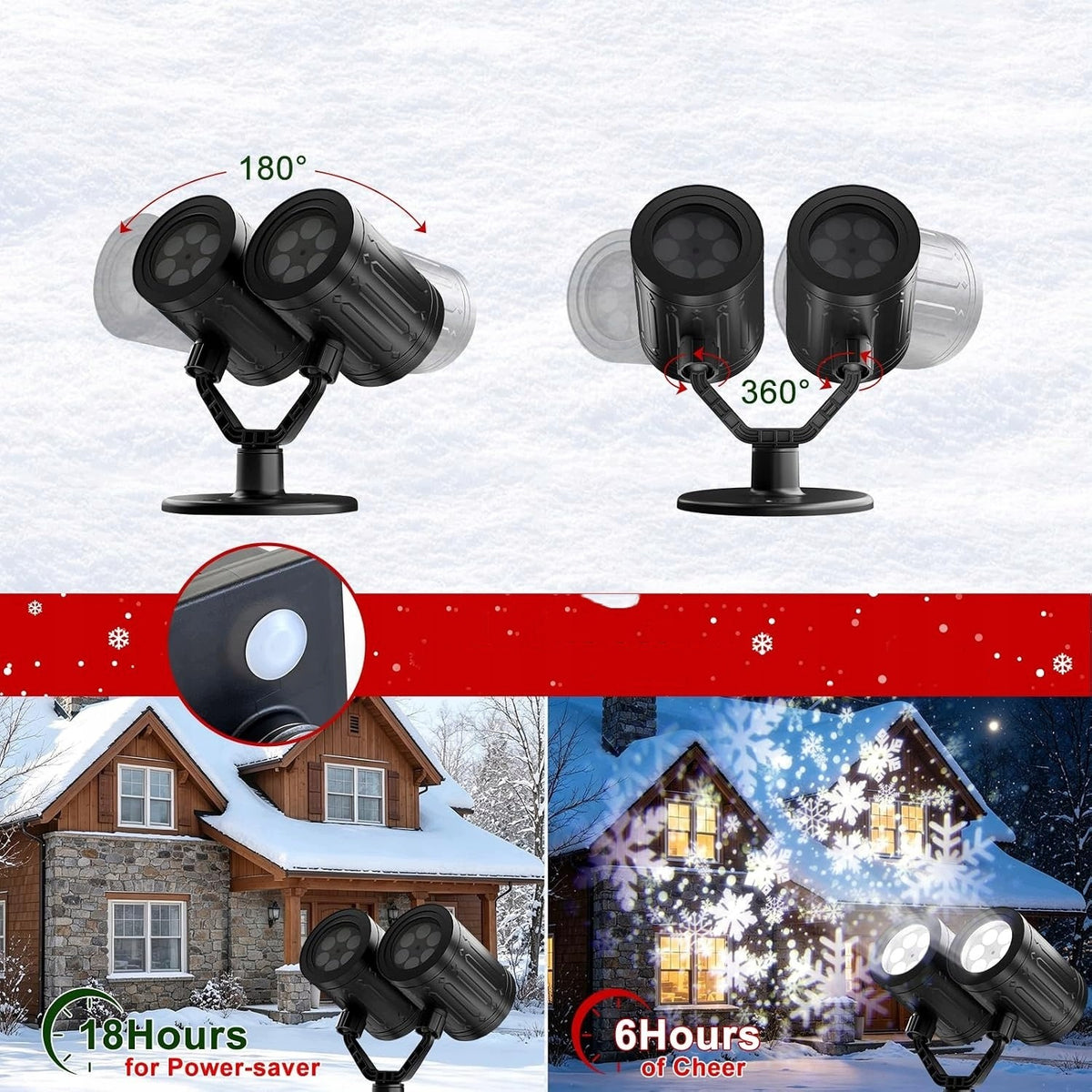 OUTDOOR CHRISTMAS PROJECTOR – DOUBLE HEAD SNOWFLAKE PROJECTOR Manufacturer code Projektor świetlny z motywem płatków śniegu