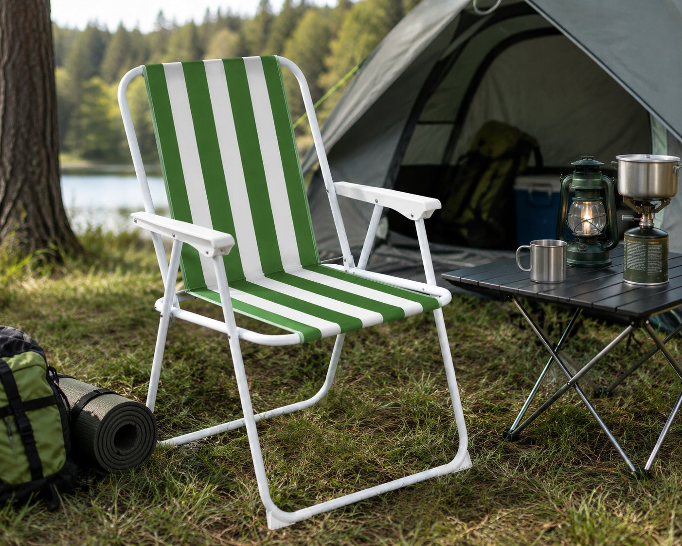 OUTDOOR HIKING CHAIR BEACH FISHING FOLDING GREEN ARMCHAIR Packaging status original