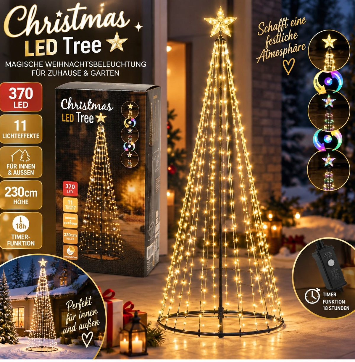 OUTDOOR INTERIOR MULTICOLOR LED Christmas Tree 230 cm on frame Large XXL Packaging status original