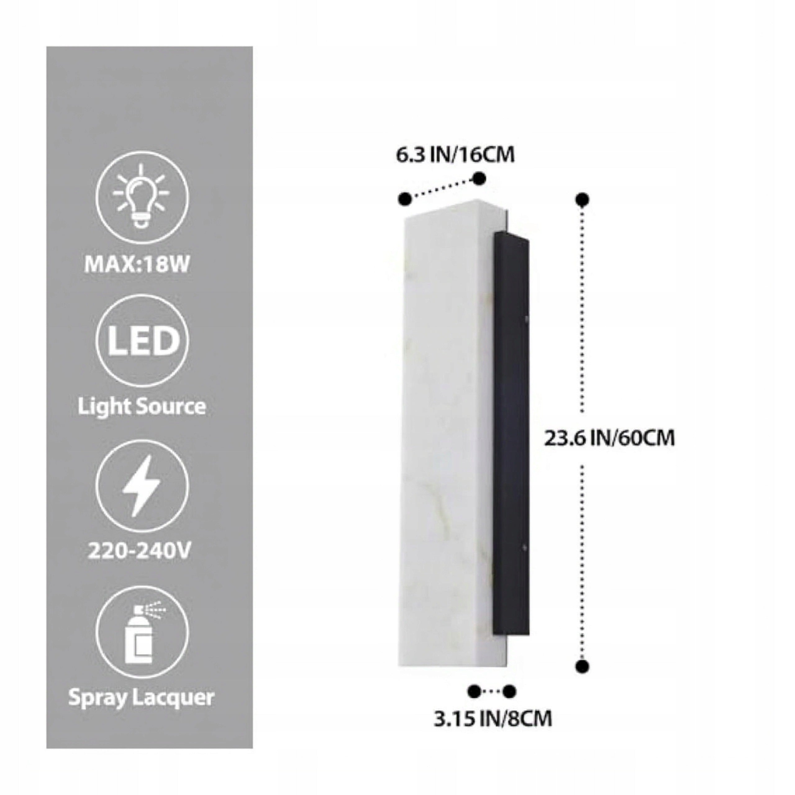 OUTDOOR LED WALL LAMP 18W BLACK STEEL AND MARBLE 60CM MODERN Packaging status original