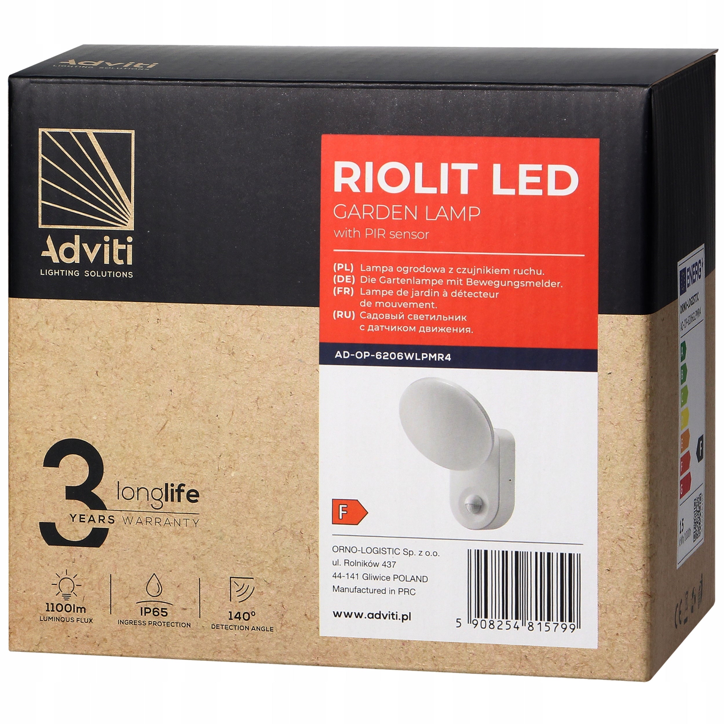 OUTDOOR LED WALL LAMP WITH DUSK MOTION SENSOR 15W ADJUSTMENT IP65 Manufacturer code AD-OP-6206WLPMR4