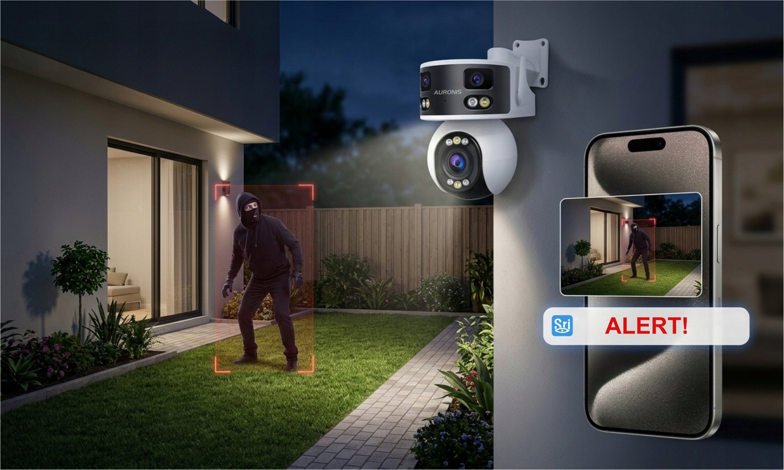 OUTDOOR WIFI CAMERA 180° PANORAMA ROTATING TRIPLE 3 LENSES ALARM Certificates of conformity CE