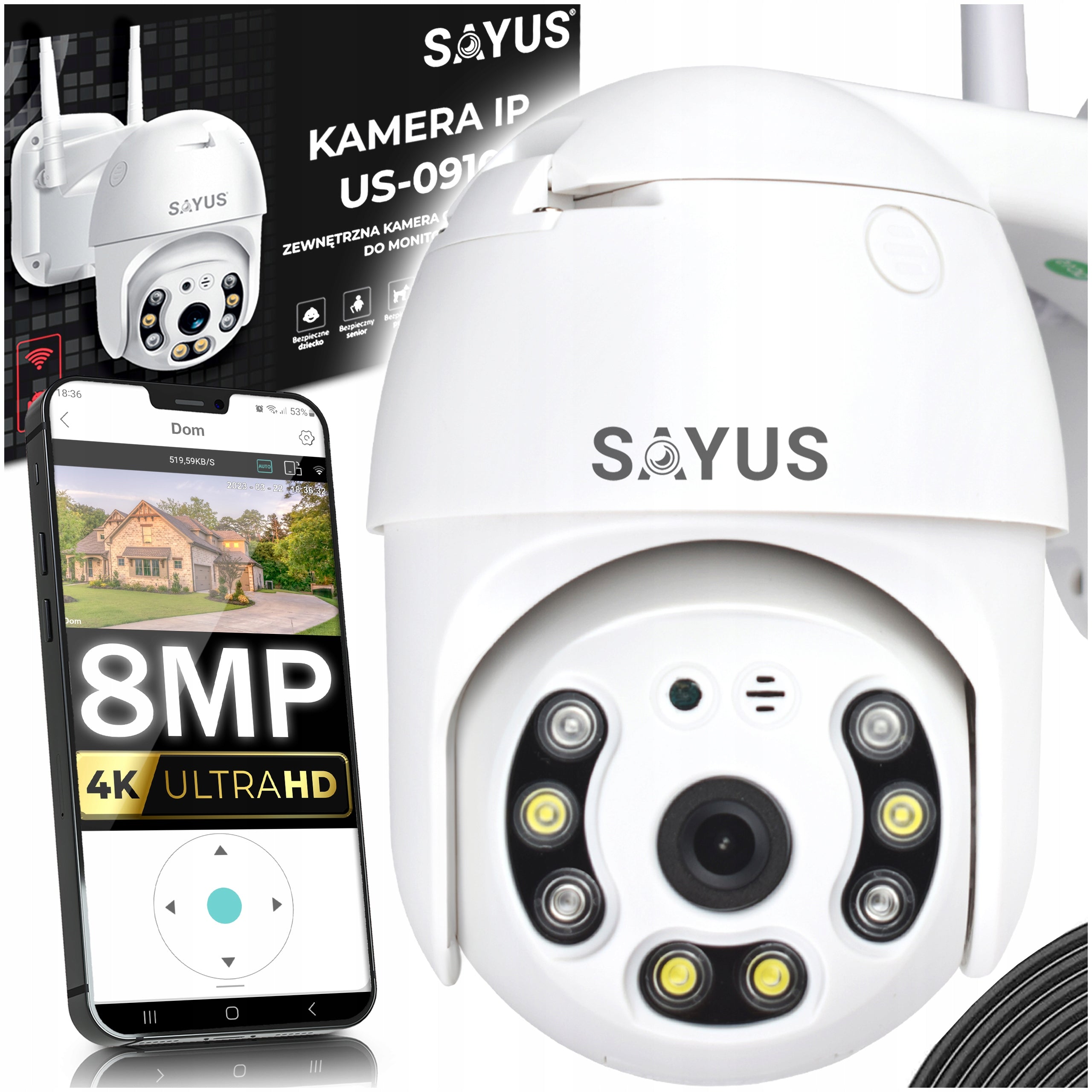 OUTDOOR WIFI CAMERA ROTATING 8MPx 4K ULTRA HD IP 6xZOOM DETECTION 8MP