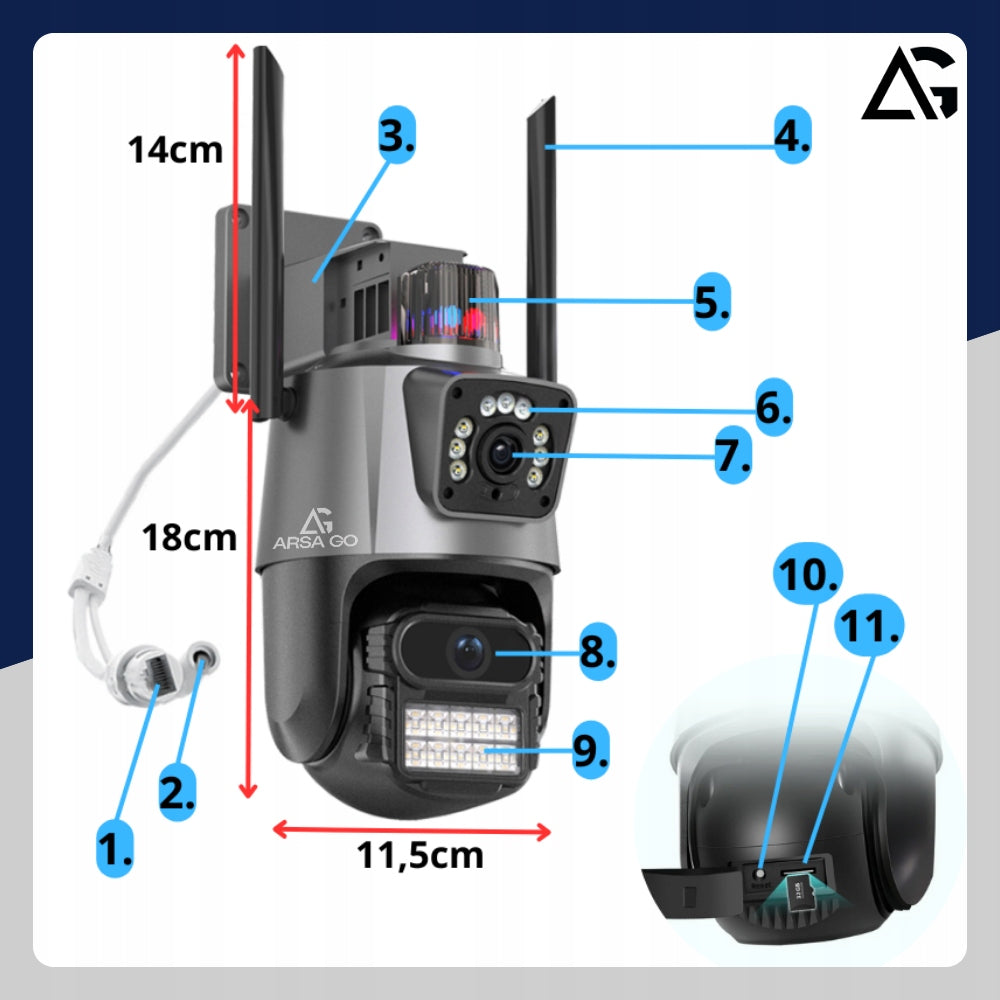 OUTDOOR WIFI CAMERA ROTATING DOUBLE ALARM ZOOM DETECTION + 5M CABLE Kind internal external