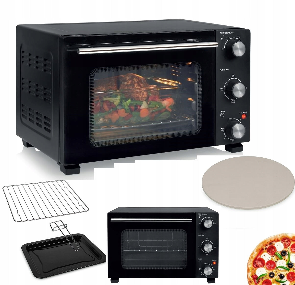 OVEN 20L THICK DOUBLE DOOR 1300W black + accessories stone for PIZZA