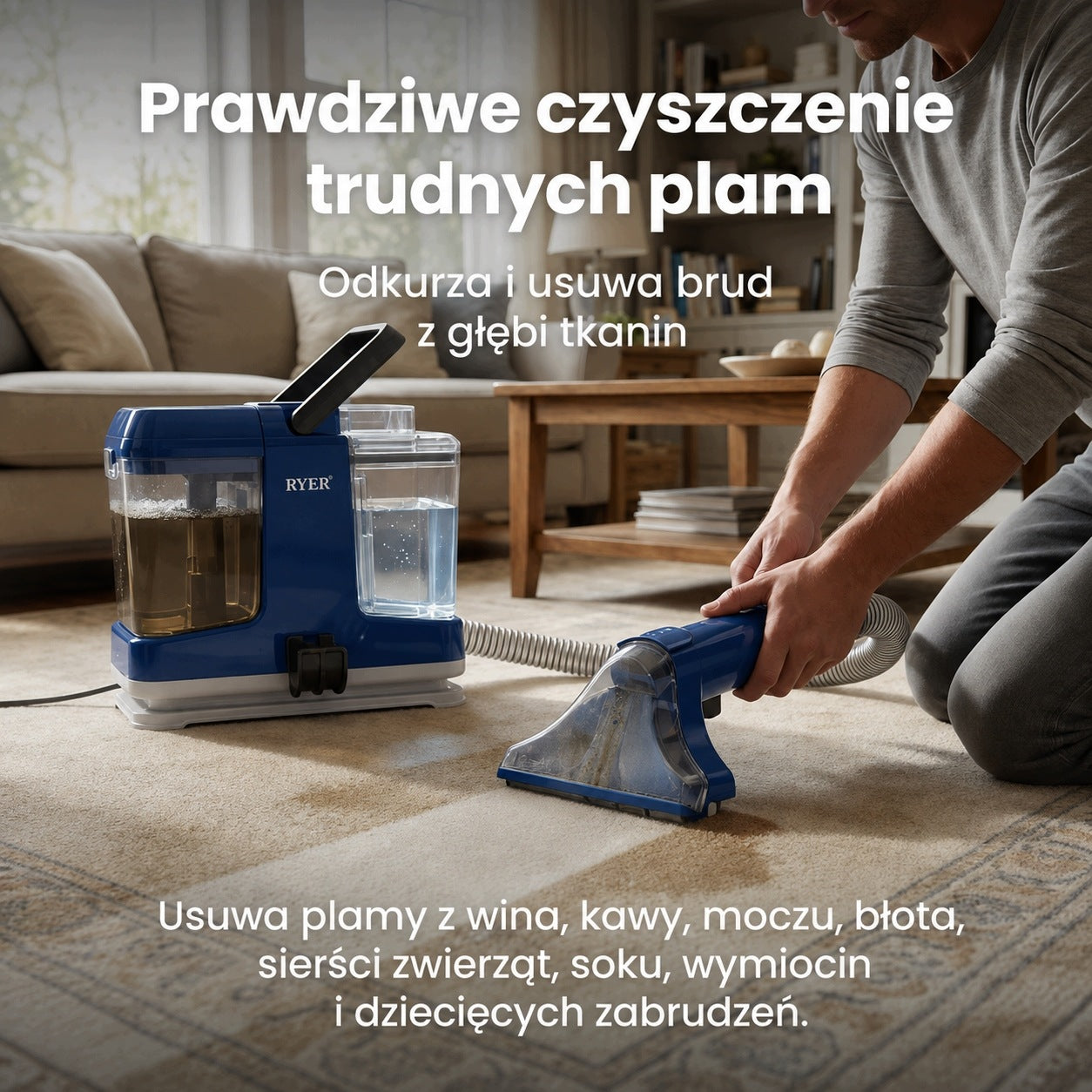 Odkurzacz Piorący RYER COMPACT PLUS 9000Pa Dywany Tapicerka 2 Zbiorniki Brand RYER