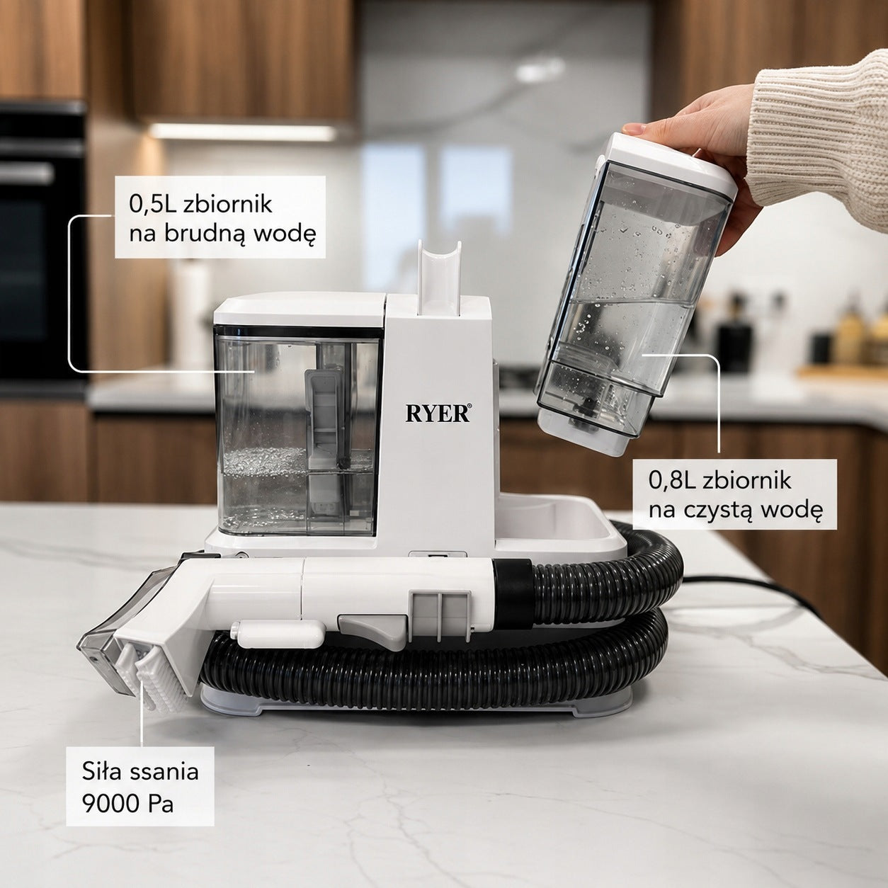 Odkurzacz Piorący RYER Compact 9000Pa Tapicerka Sofa Auto 2 Akcesoria Packaging status original