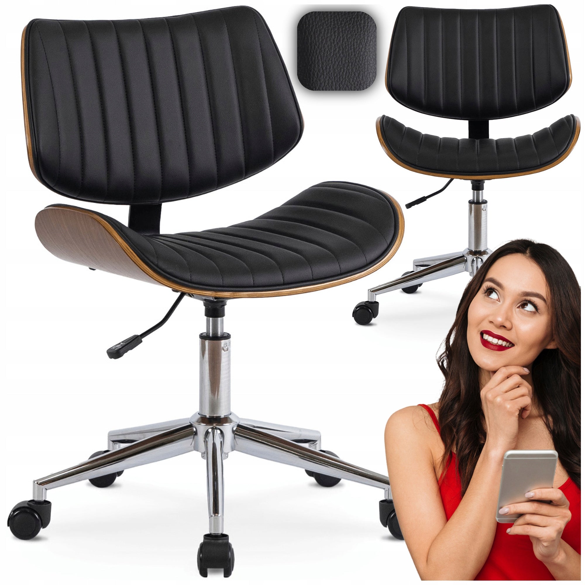 Office Chair Swivel Leather Computer Desk Chair Walnut TEXAS