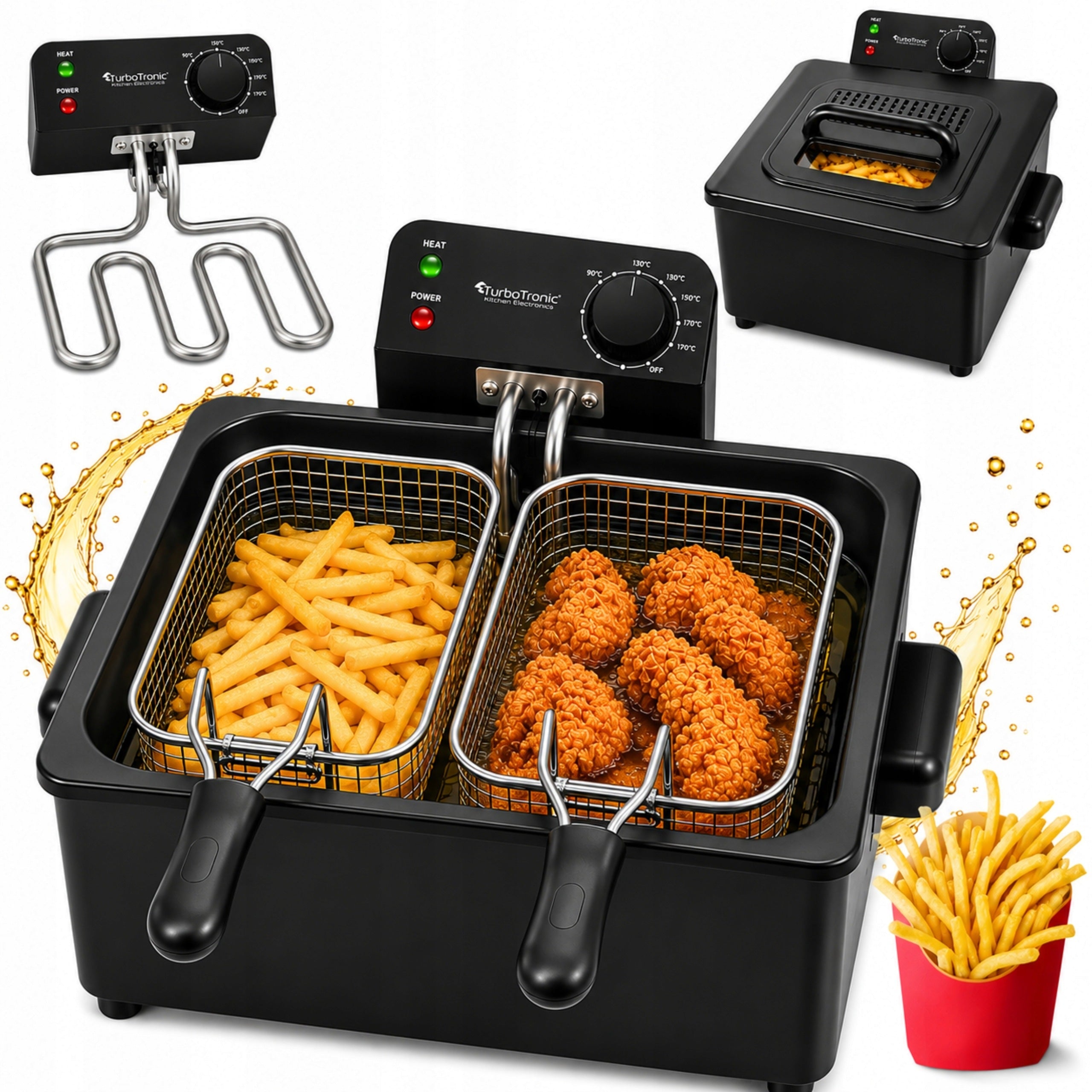 Oil Fryer 5L 2200W 2 Baskets Temperature Control
