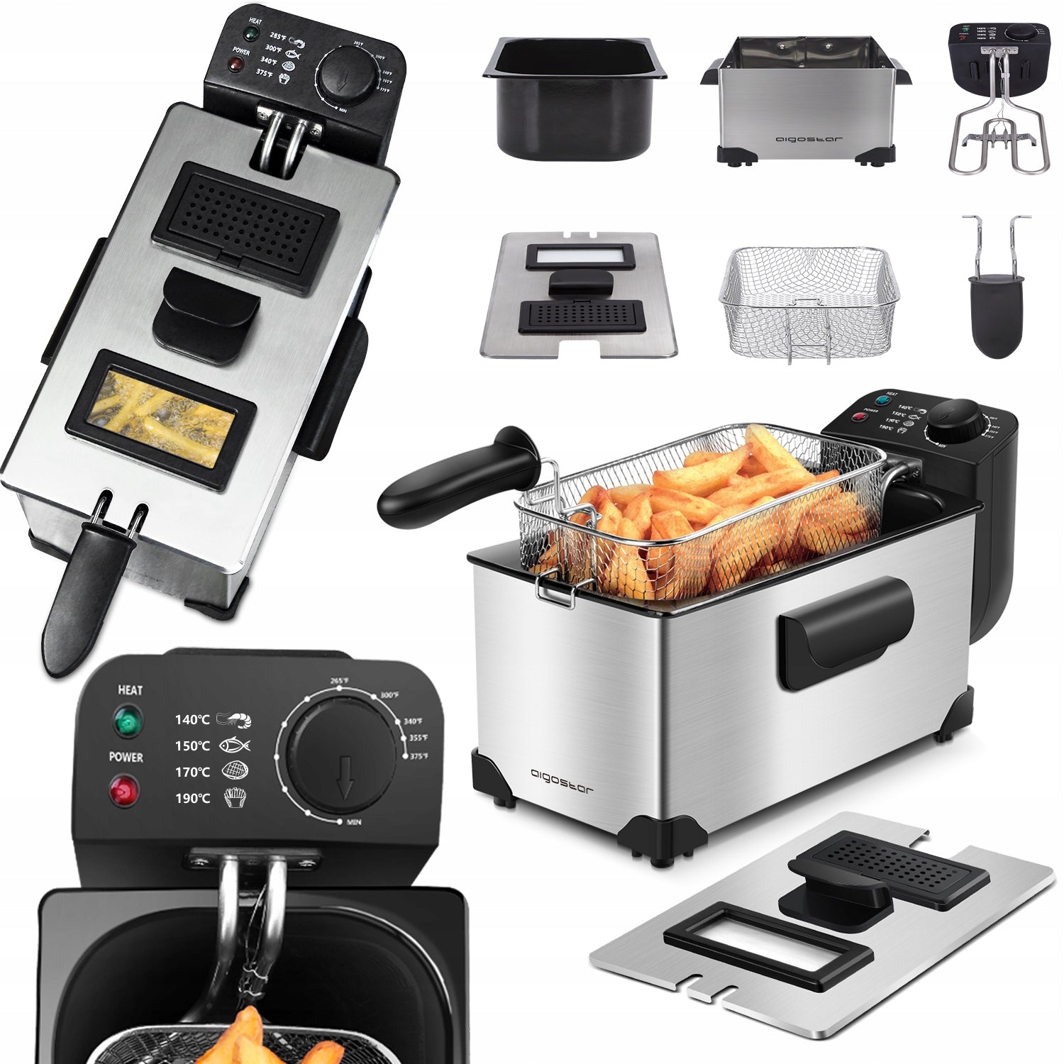 Oil Fryer Steel Strong 3 l 2200w silver Aigostar