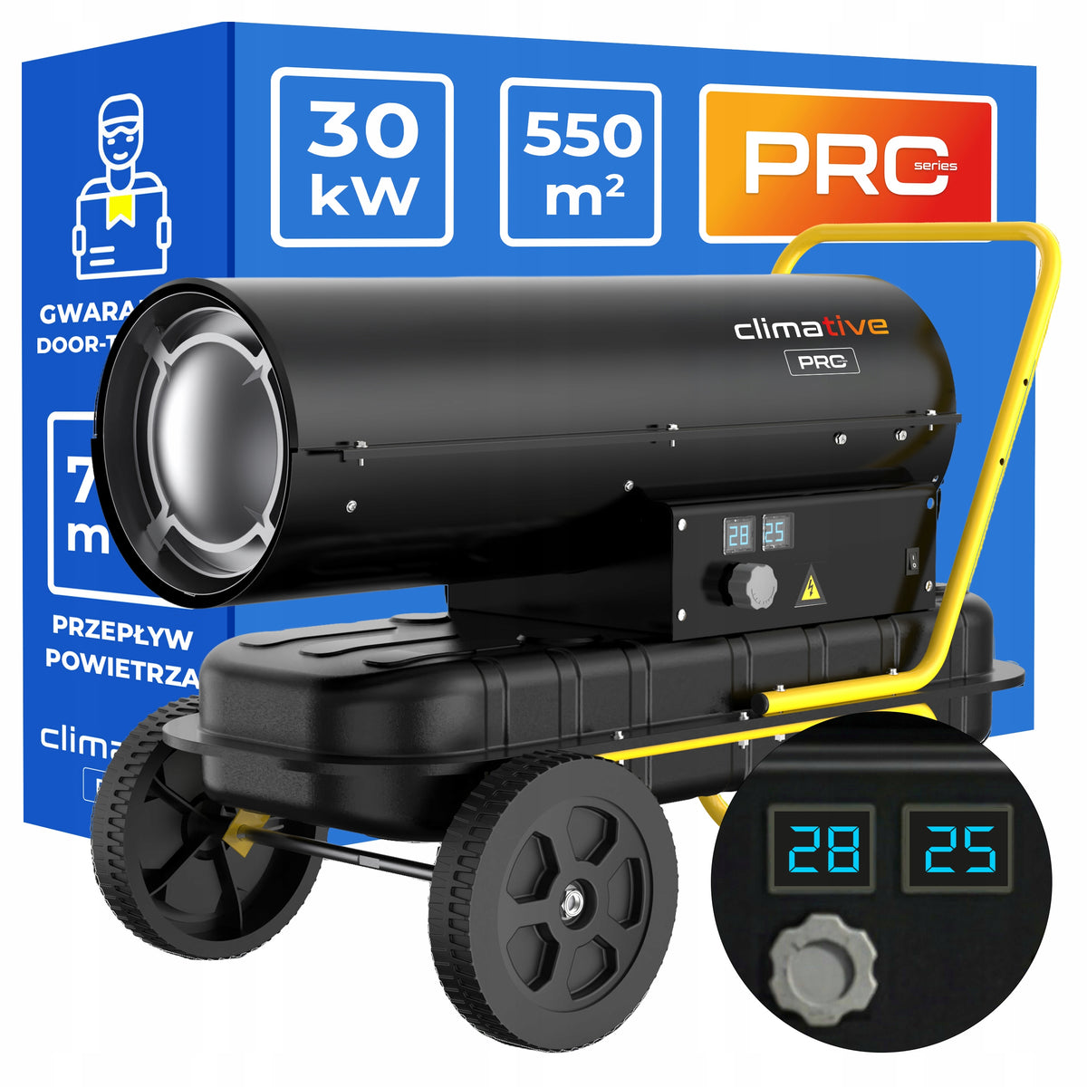 Oil heater 30 kW OH-30 PRO thermostat LCD fuel tank 22L +wheels
