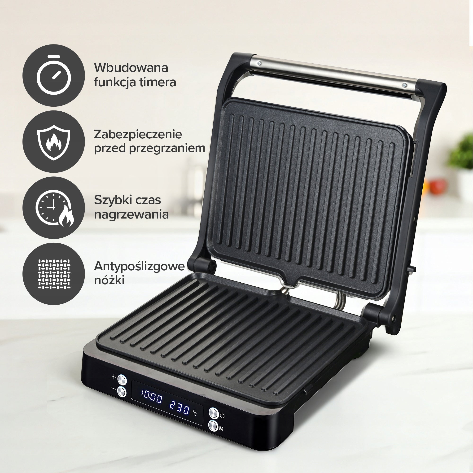 Olvy Grill Kontaktowy XL 4 Tosty z Timerem i Regulacją Temp. 2000W Power rating 2000 W