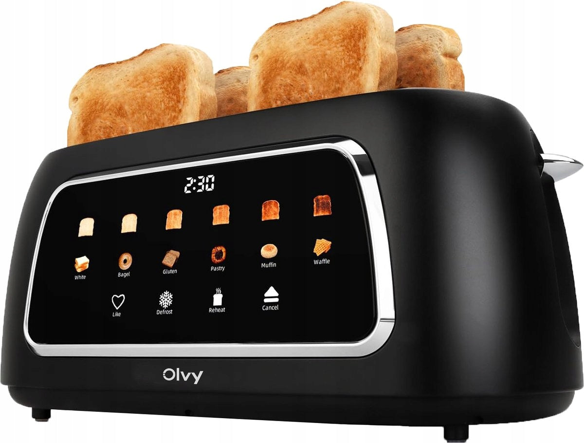 Olvy Toster XL Czarny 1500W 4 Kromki 6 Poziomów Opiekania LCD