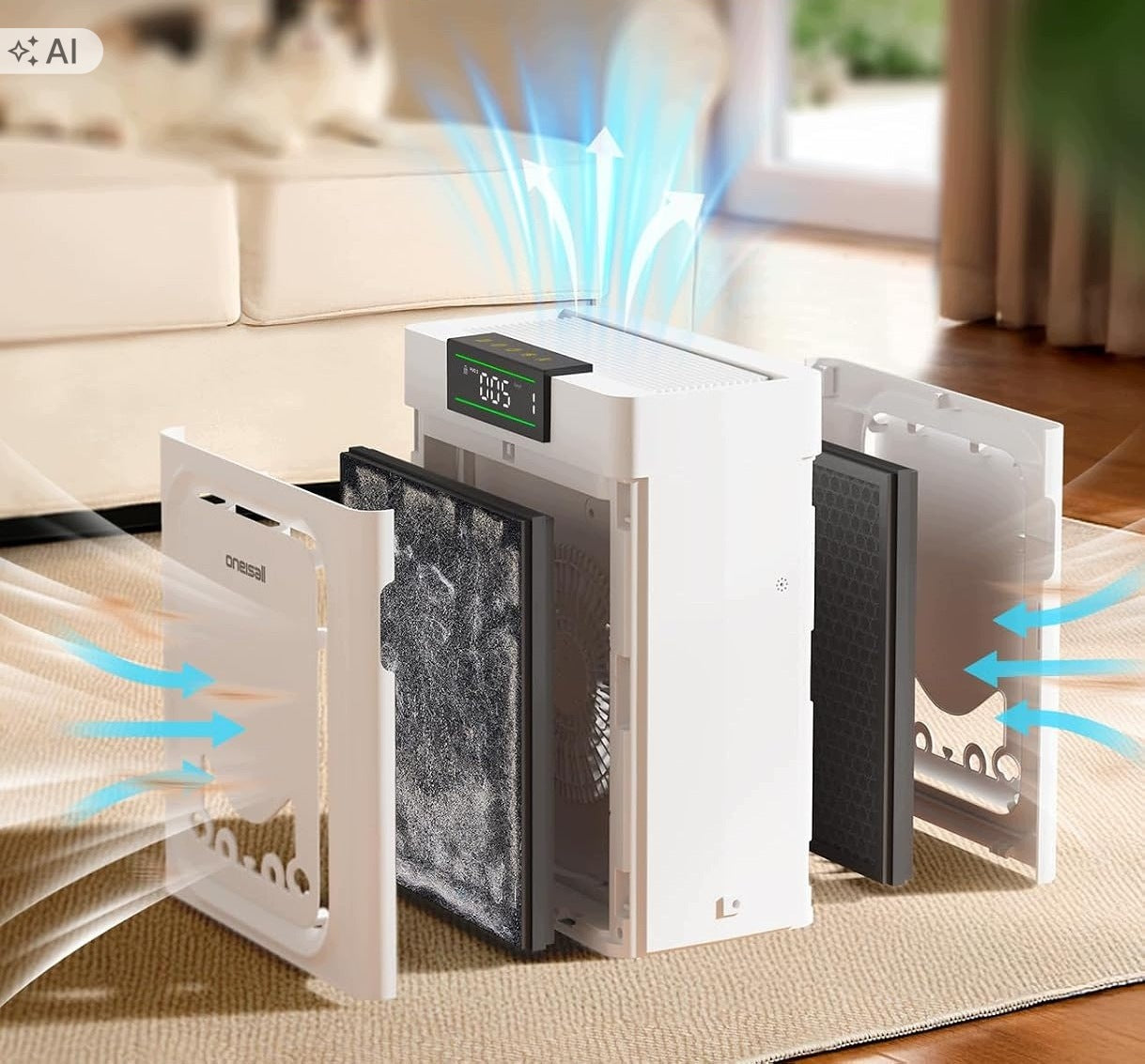 Oneisall PP02 HEPA Air Purifier for Pet Hair Quiet 25 dB Packaging status original