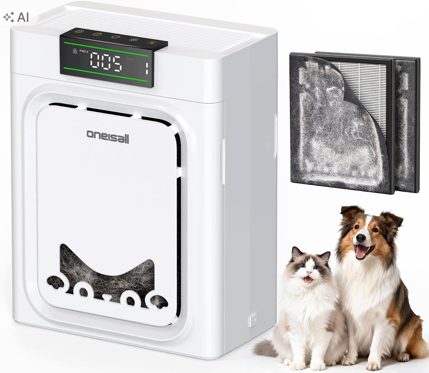 Oneisall PP02 HEPA Air Purifier for Pet Hair Quiet 25 dB