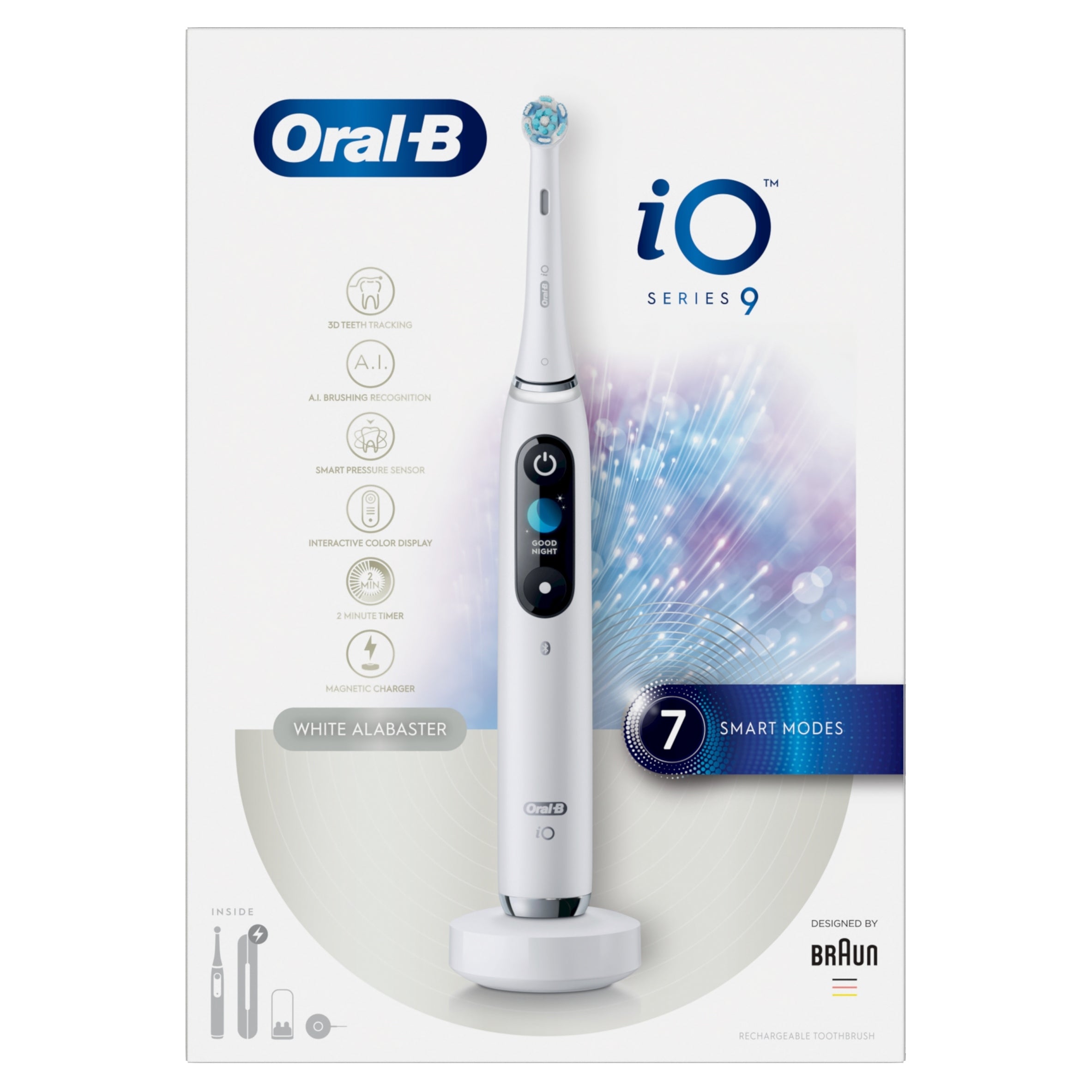 Oral-B iO 9 Series White Alabaster Magnetic toothbrush with charging case