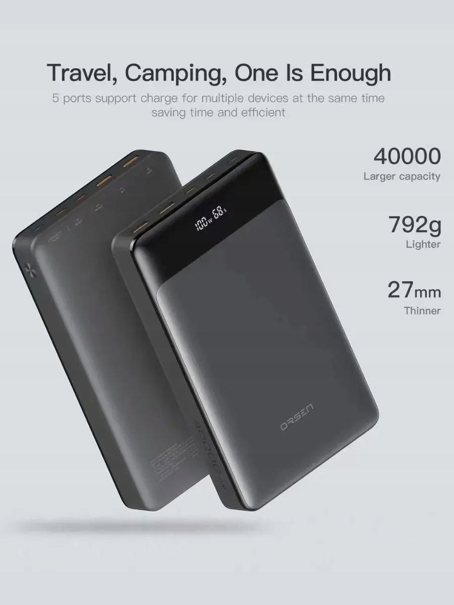 Orsen E65 Power Bank 40000mAh 100W PD PPS Real Time Power Display Gray Manufacturer code E65