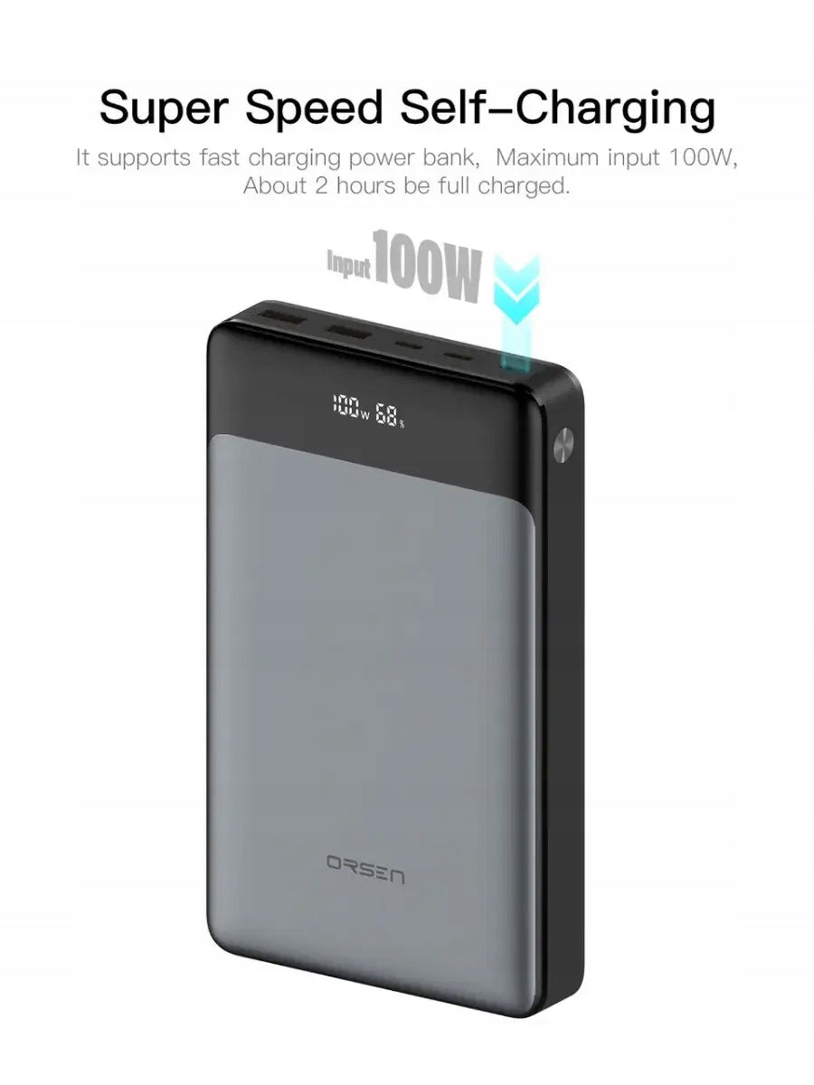 Orsen E65 Power Bank 40000mAh 100W PD PPS Real Time Power Display Gray Packaging status original