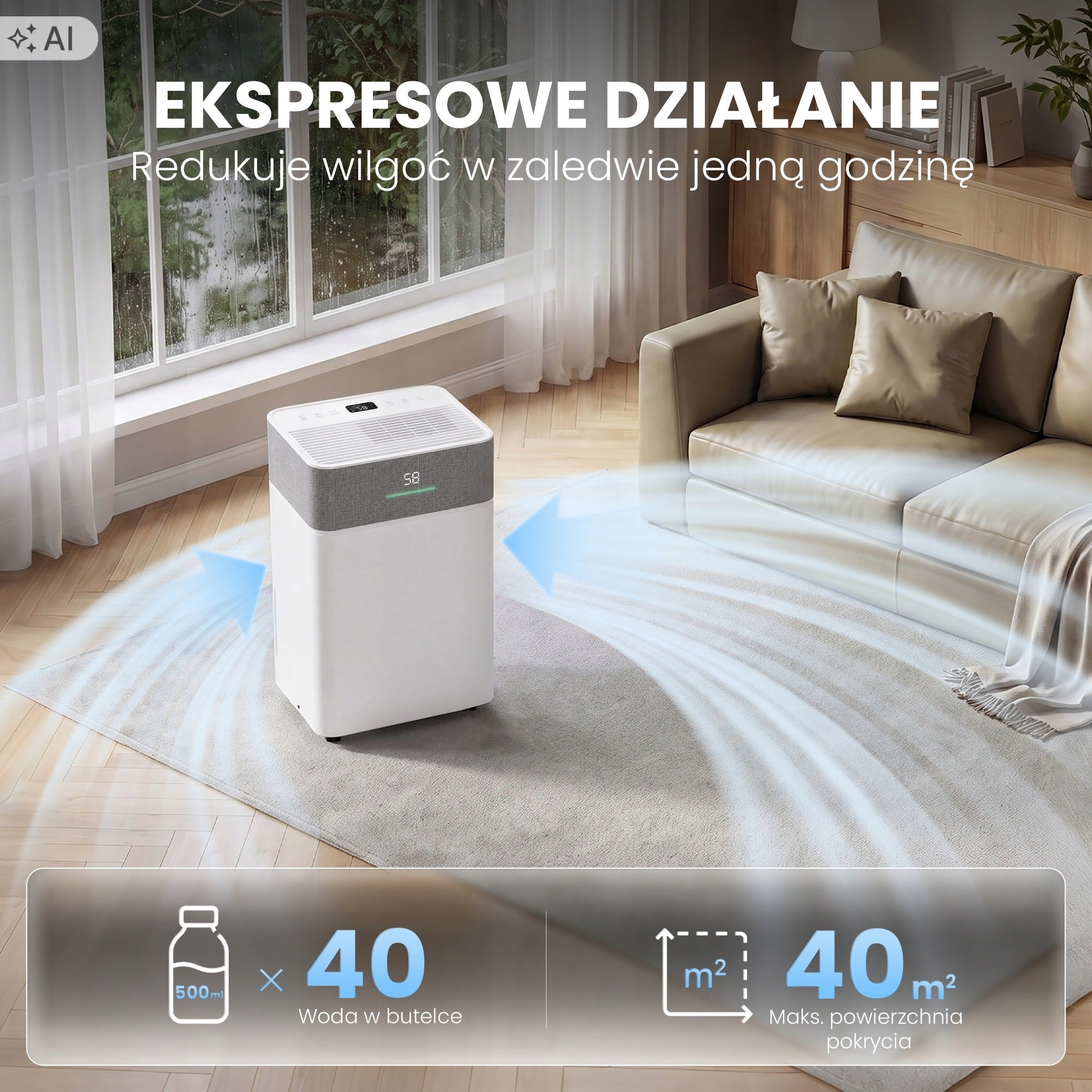 Osuszacz powietrza 20l, WiFi, 4,3l, czujnik, cicha praca, timer Manufacturer code G-DH26-1415-20WT