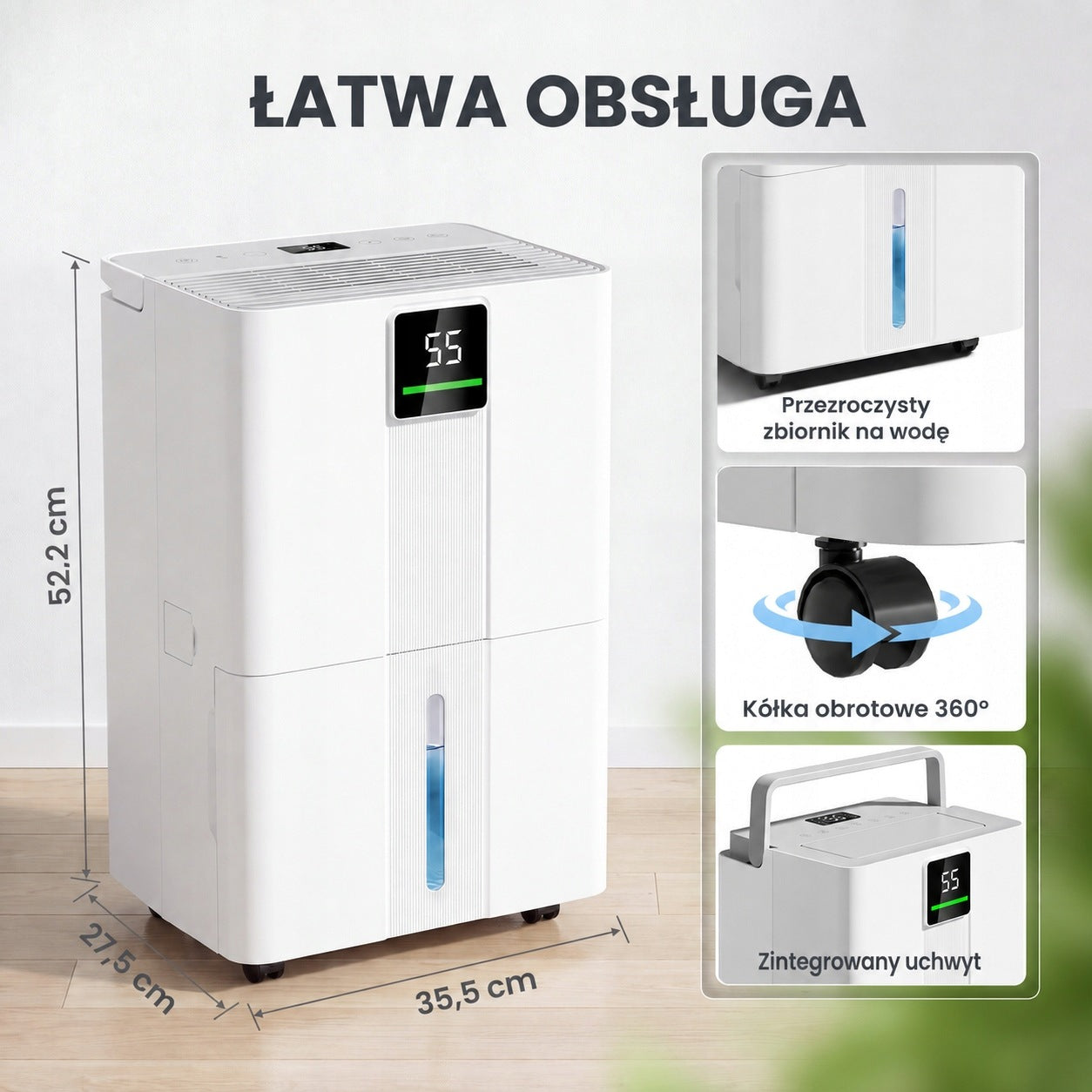 Osuszacz powietrza 30l, WiFi, 5,5l, czujnik, cicha praca, timer Packaging status original