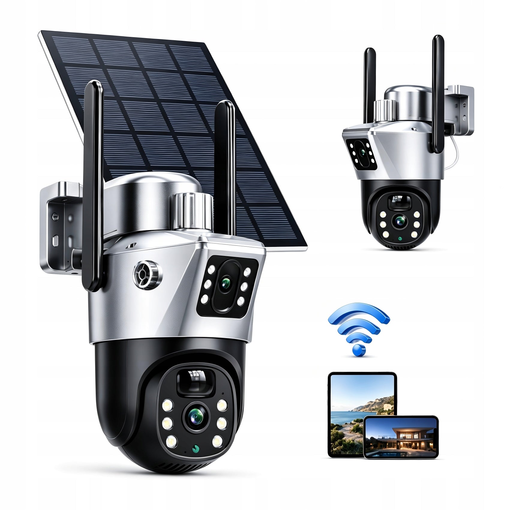 Outdoor 4K HD Solar Camera Two Lenses 8MP WiFi Card