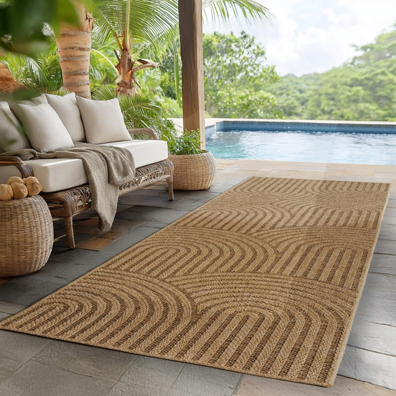 Outdoor Carpet Beige Pattern 80x150 cm Terrace Garden Waterproof Certificate Manufacturer code TIMBER801501401BEIGE