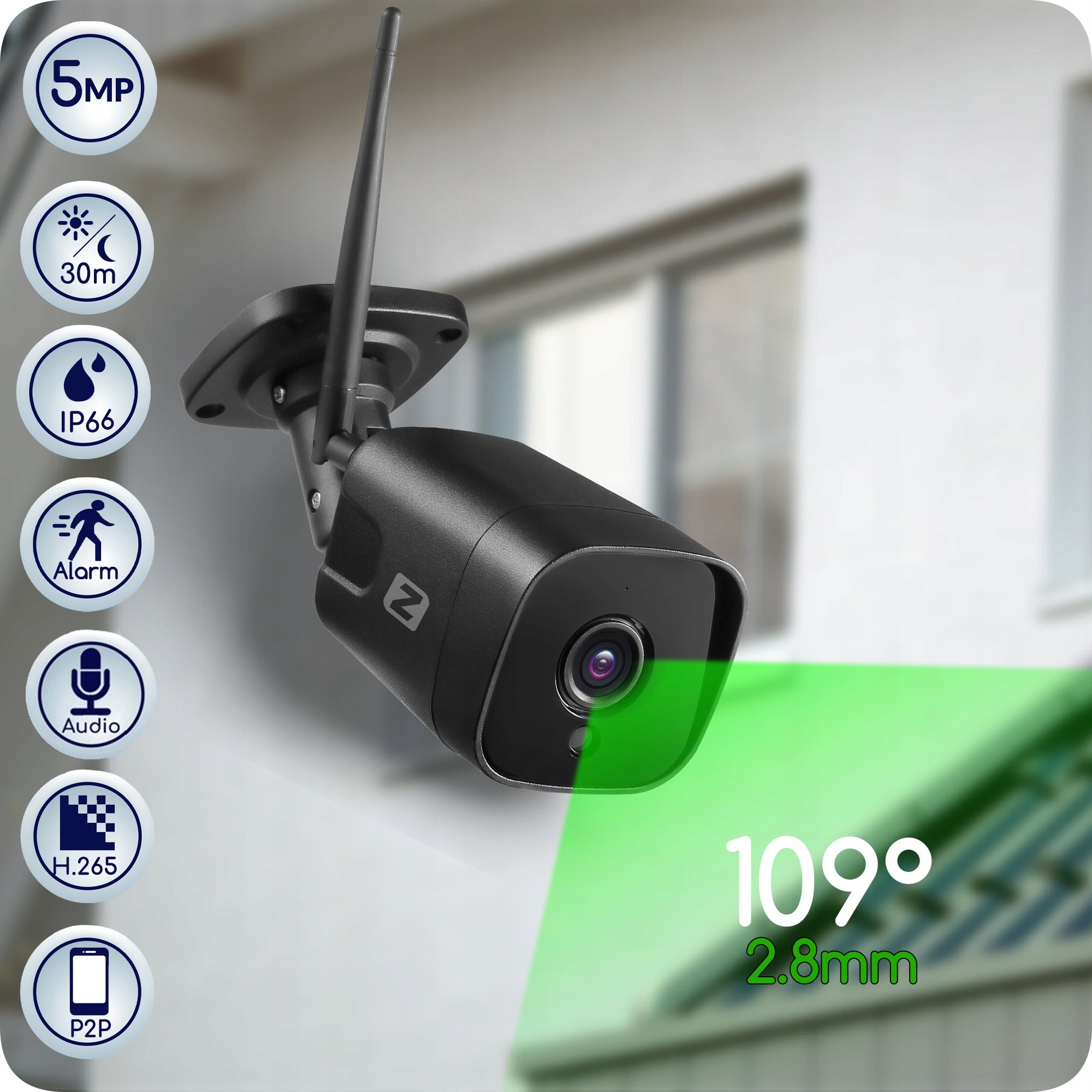 Outdoor IP Camera WiFi 5MPx 5MP Black People Detection, AUDIO Brand Zintronic