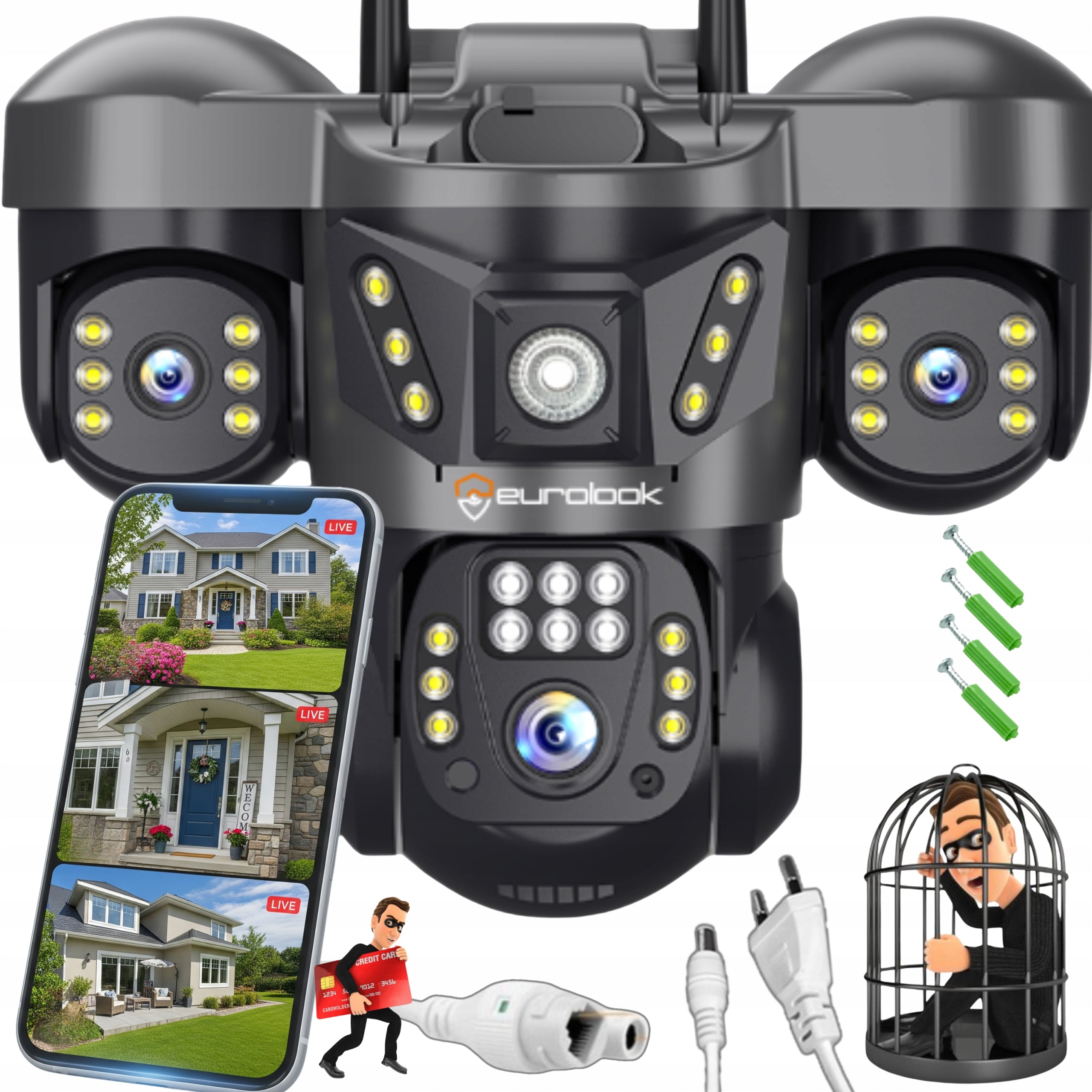 Outdoor IP Camera Wifi Waterproof 3 Lenses Triple AI 6mp MICROPHONE