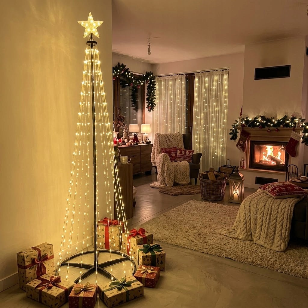 Outdoor LED Christmas Tree 230cm Glowing Warm White Multicolor Garden Packaging status original