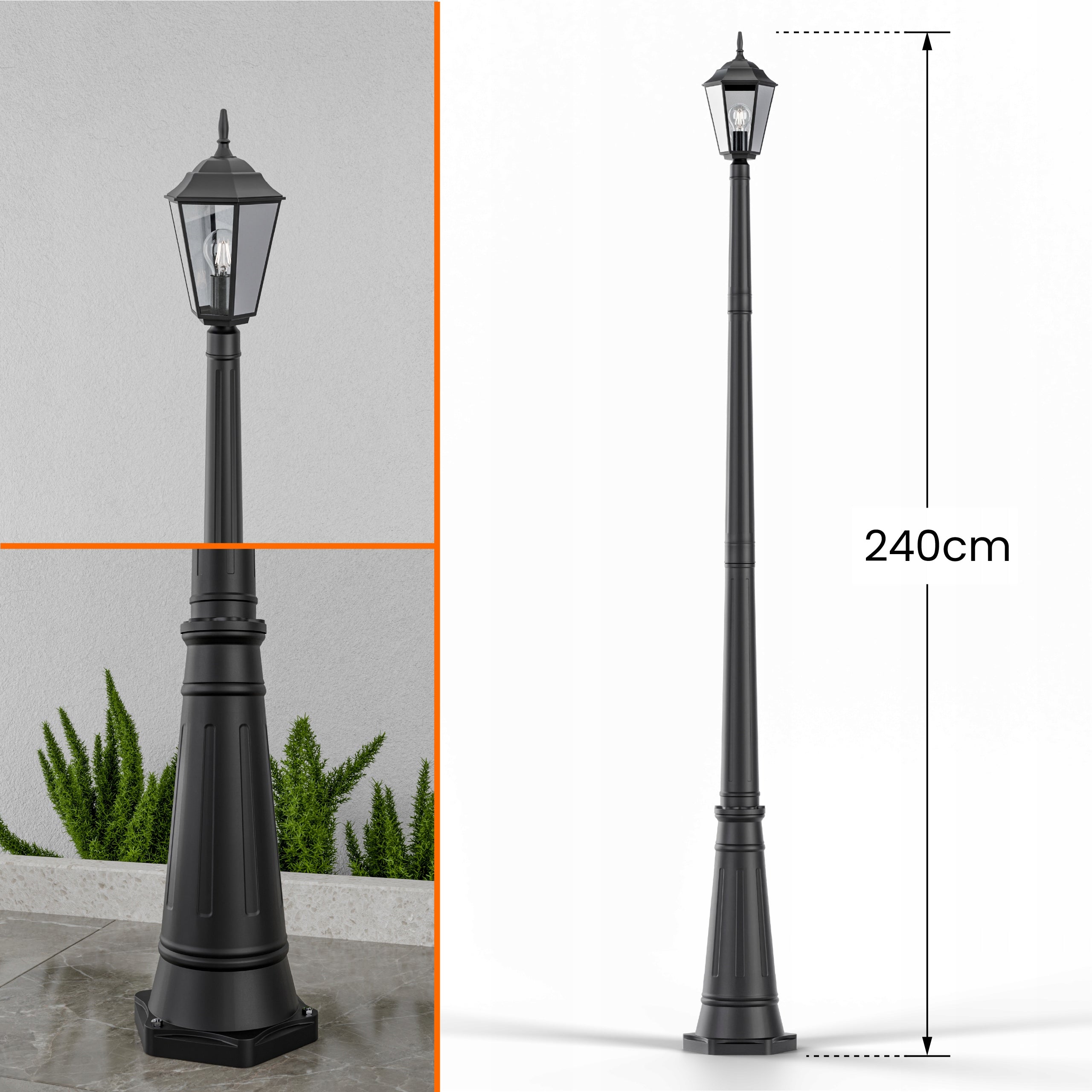 Outdoor LED Garden Lamp E27 Standing Lantern Pole 240cm Vintage IP65 Number of light points 1