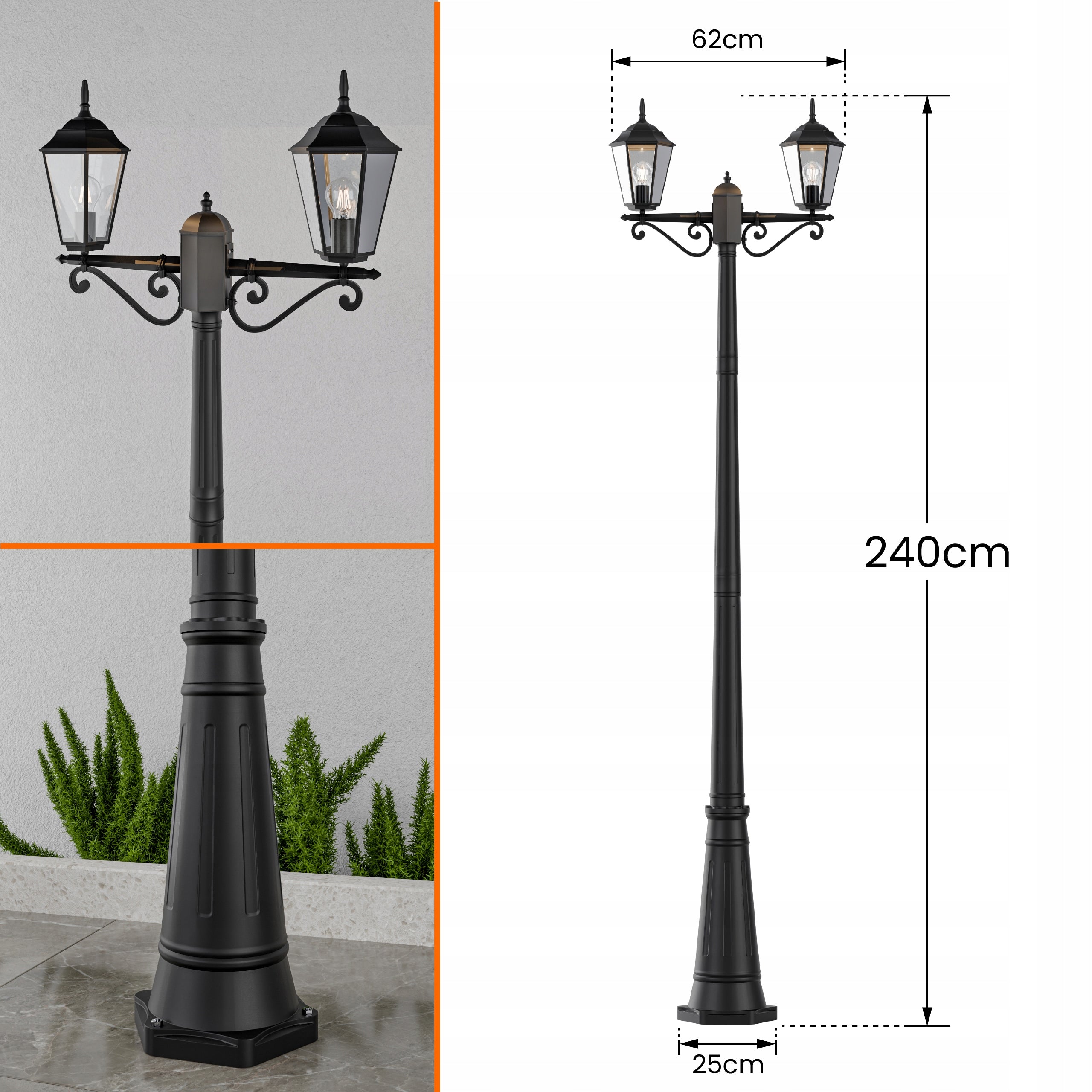 Outdoor LED Garden Lamp E27 Standing Lantern Pole 240cm Vintage IP65 Packaging status original