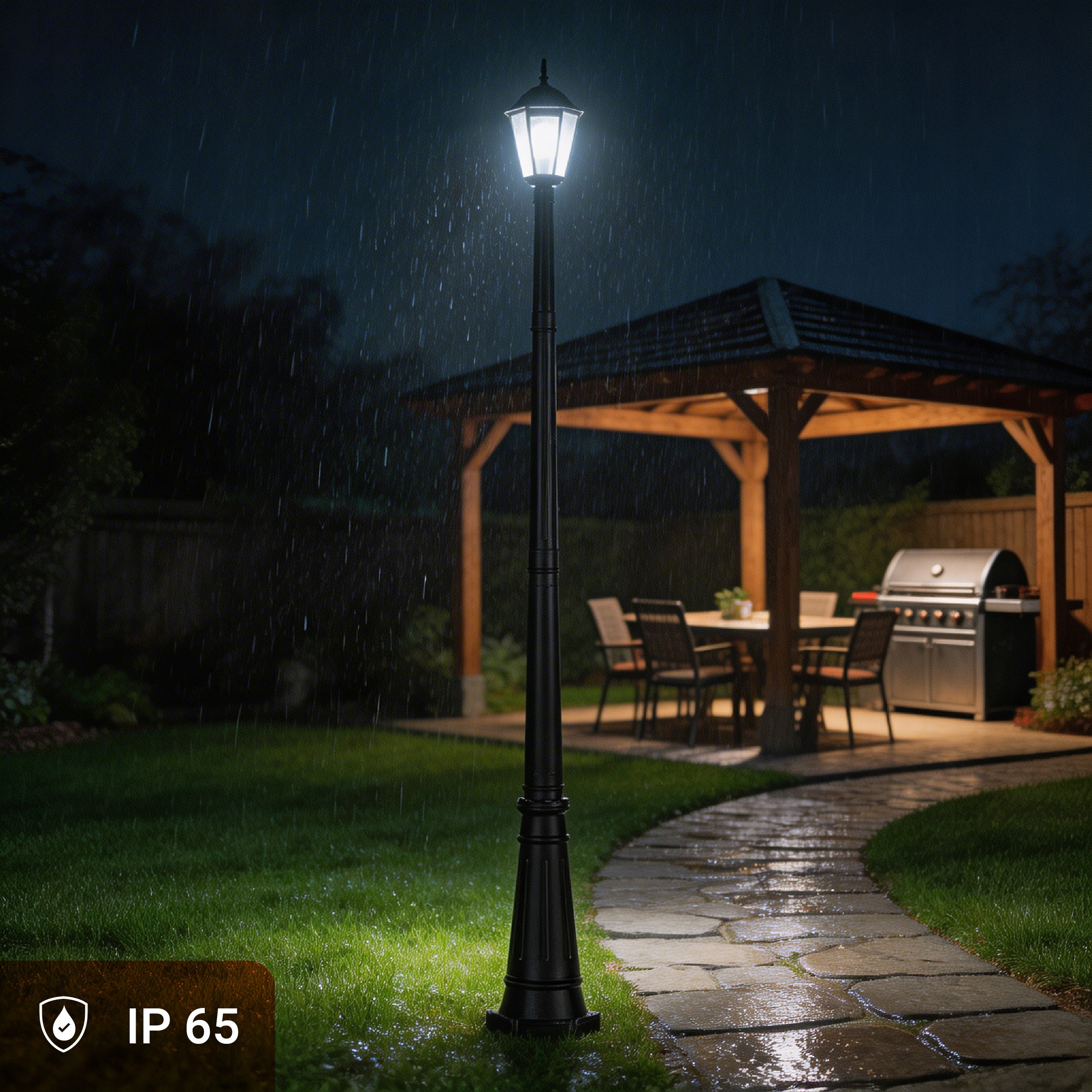 Outdoor LED Garden Lamp E27 Standing Lantern Pole 240cm Vintage IP65 Product height 240 cm