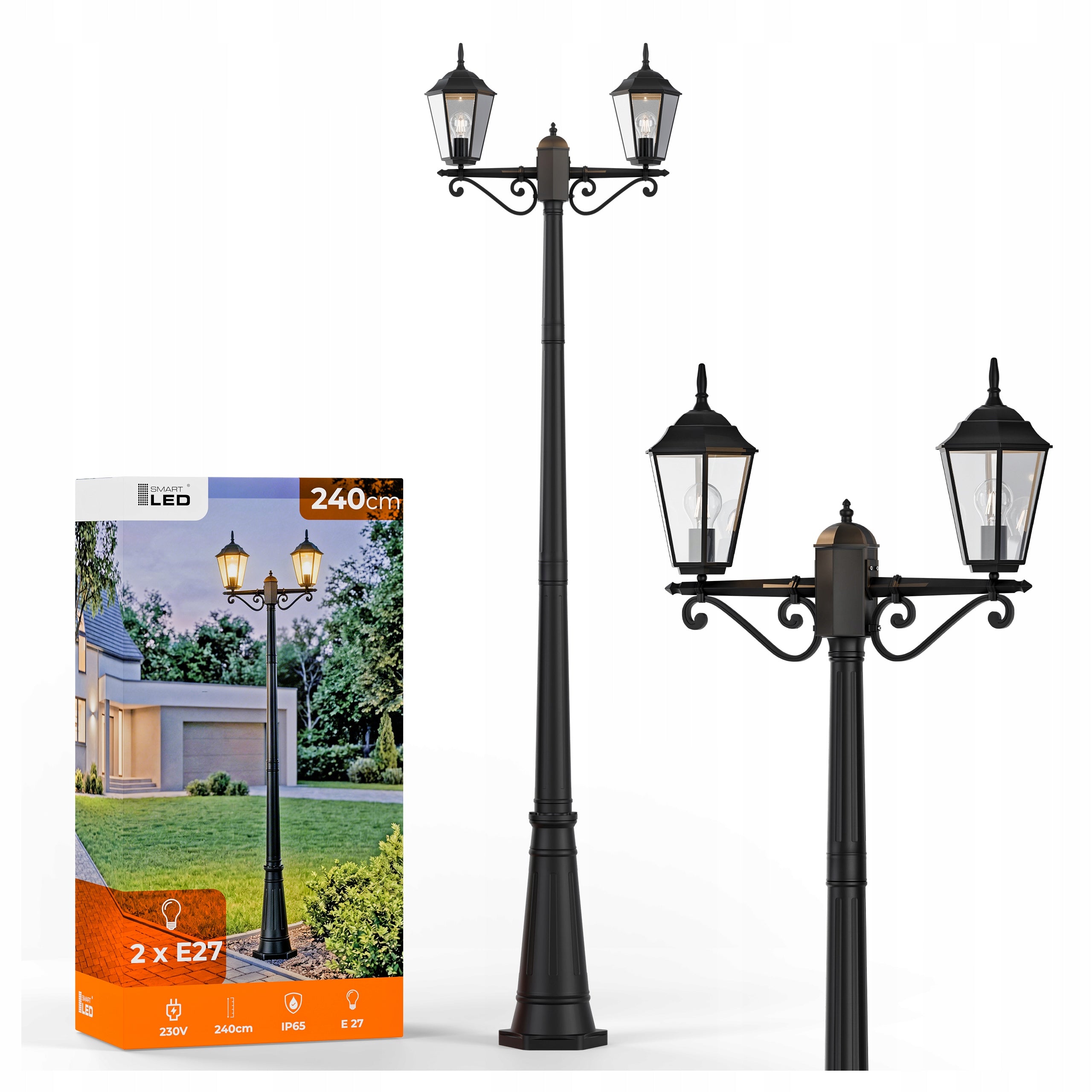 Outdoor LED Garden Lamp E27 Standing Lantern Pole 240cm Vintage IP65