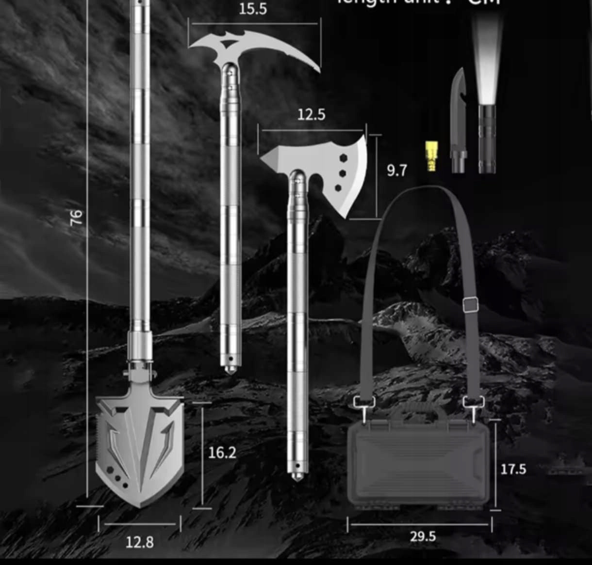 Outdoor Survival Shovel Multifunctional Garden Tool Flashlight Manufacturer code ZESTAW PRZETRWANIA SAPERKA SIEKIERKA WOJSKOWY