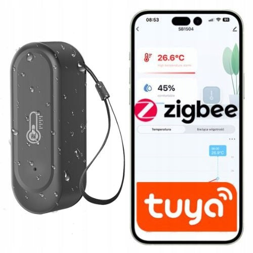 Outdoor Temperature and Humidity Sensor IP65 ZigBee Tuya Black Alarms