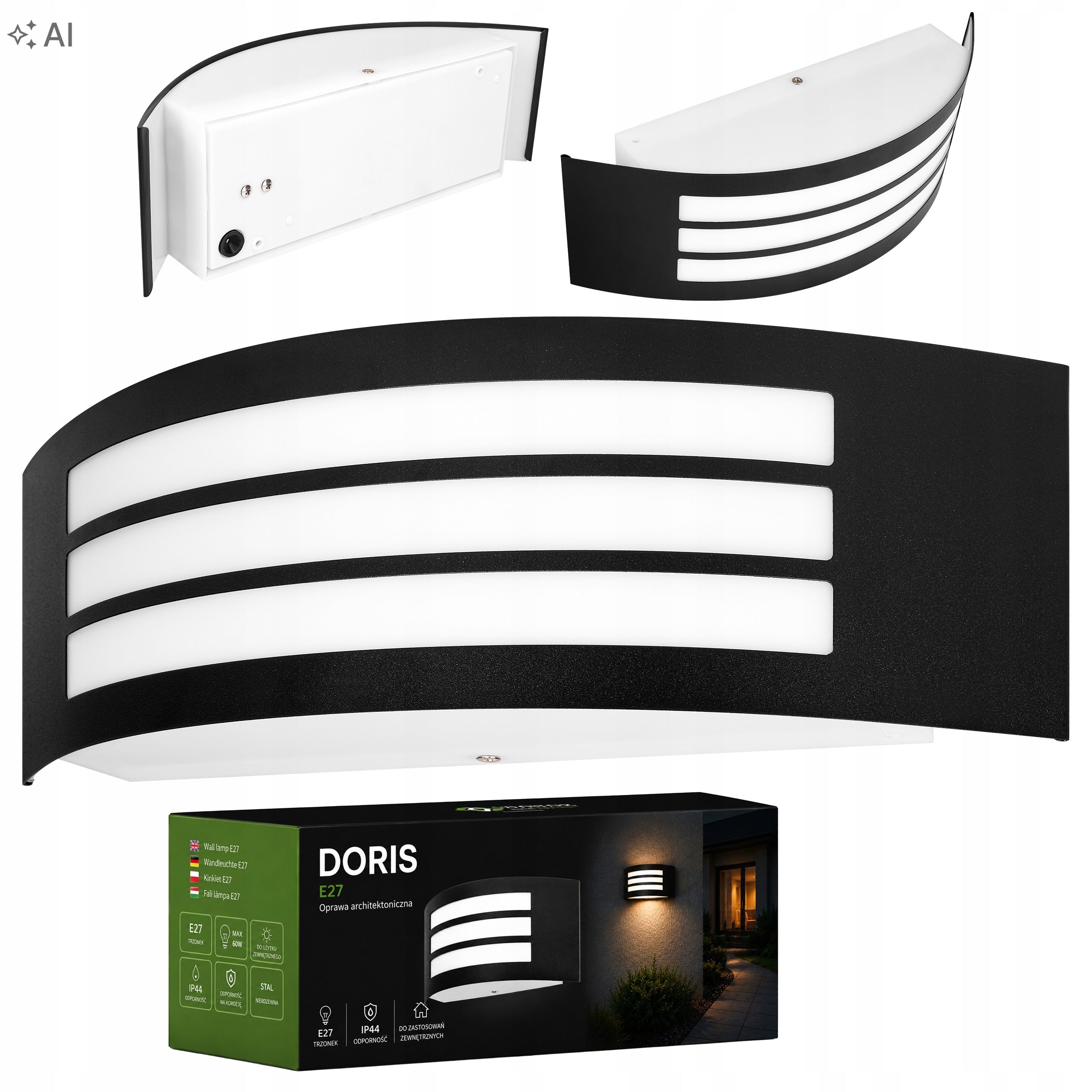 Outdoor Wall Lamp Facade LED Wall Lamp E27 Black IP44 40W