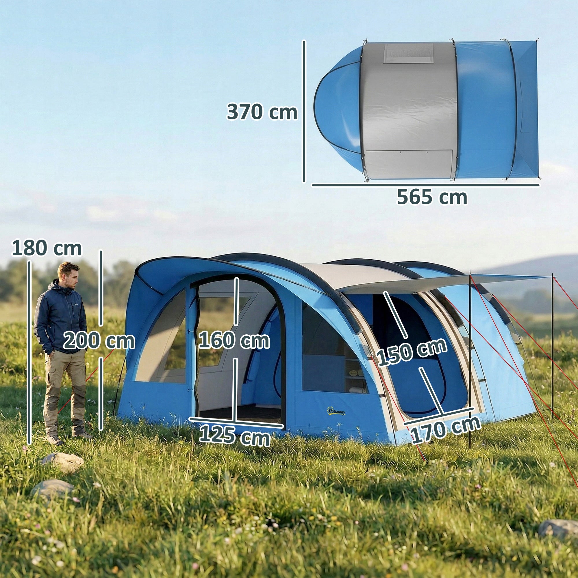 Outsunny 4-person tunnel tent with bedroom, vestibule and windows Manufacturer code A20-557V00BU