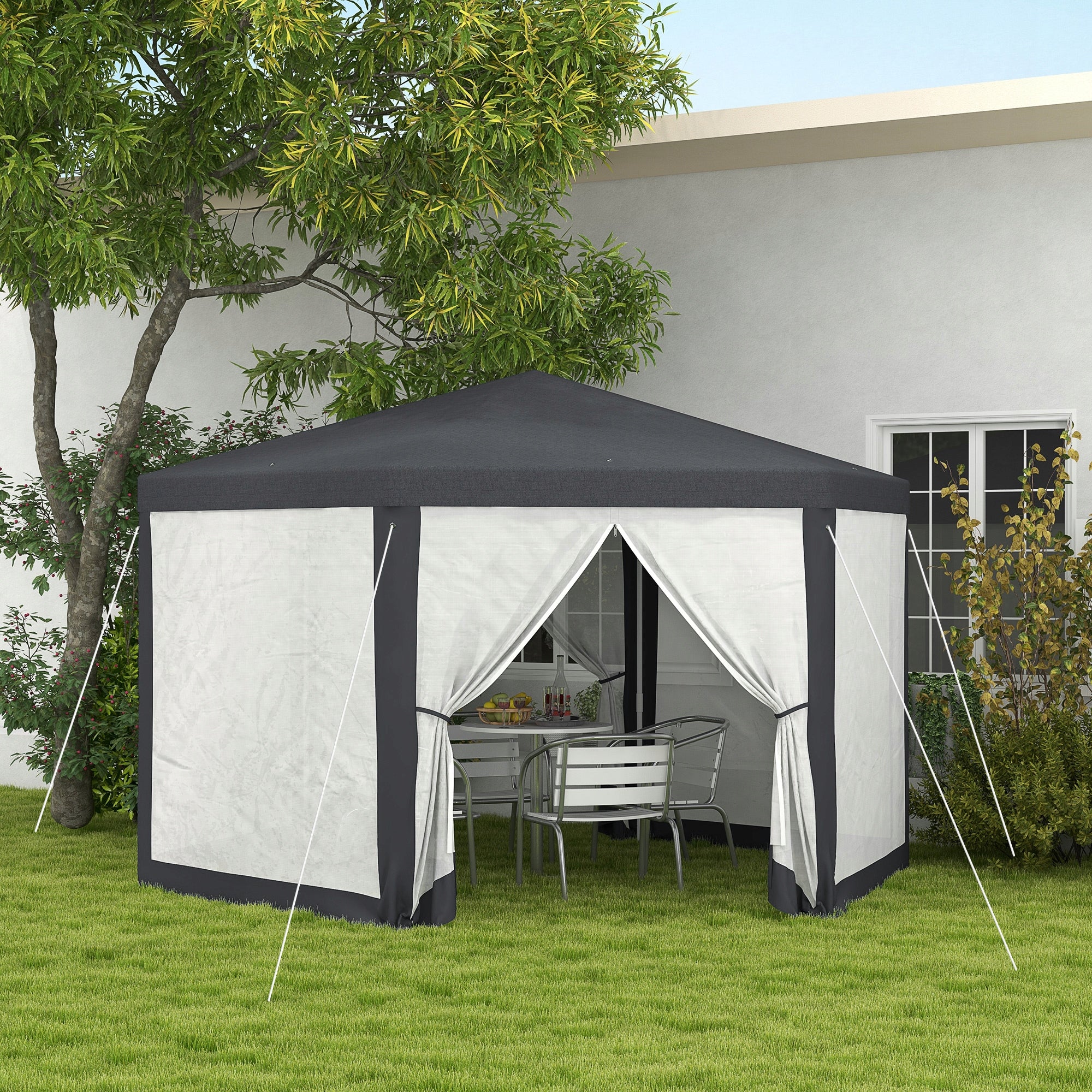 Outsunny Garden pavilion 4x4 m with mosquito net, dark grey Packaging status original