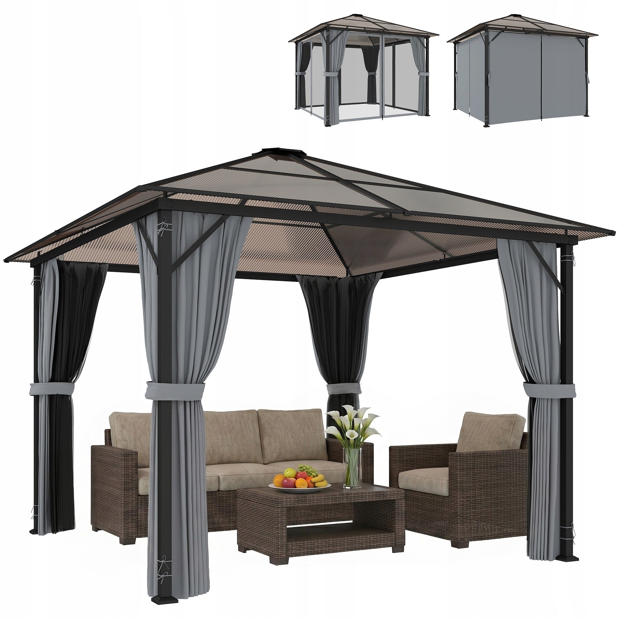 Outsunny Garden pavilion with side walls and polycarbonate roof
